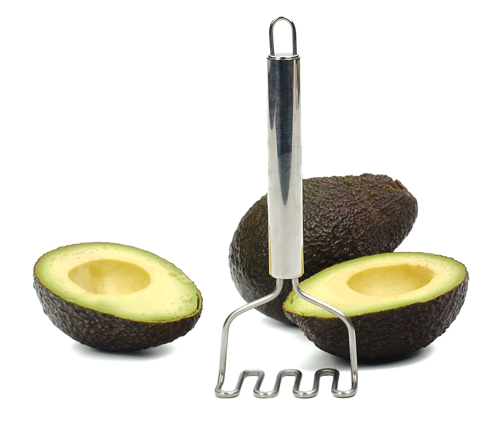 Rsvp International Endurance Kitchen Tool Collection Handheld Potato & Avocado Masher, Dishwasher Safe, 7X2.75, Stainless Stee