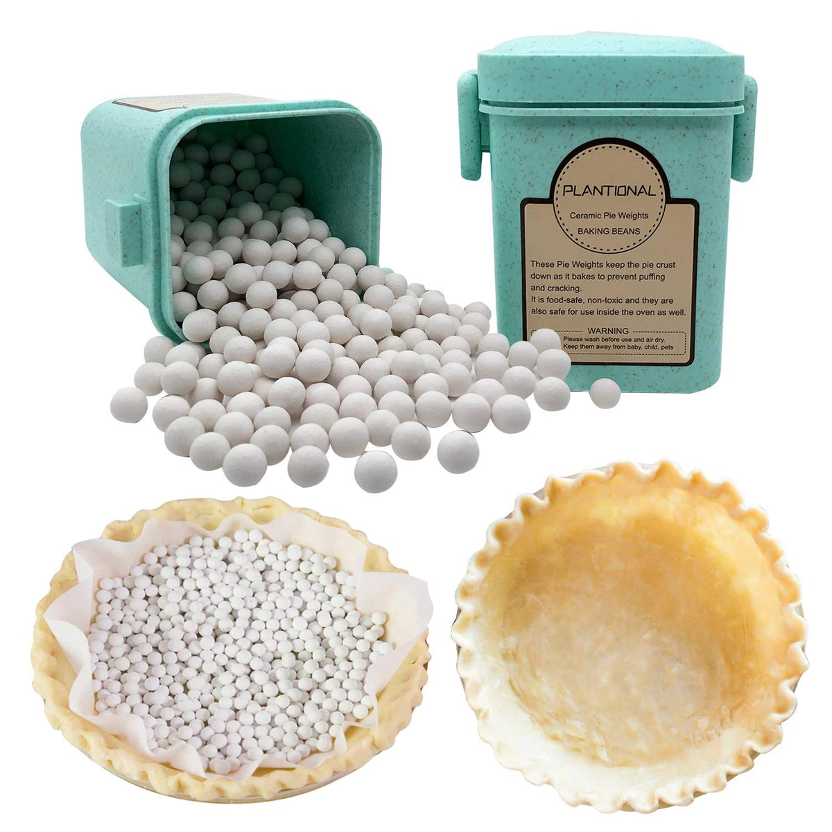 Plantional Pie Weights For Baking: 1.32 Lb 10Mm Baking Ceramic Beans Pie Crust Weights With Wheat Straw Container For Blind Baki