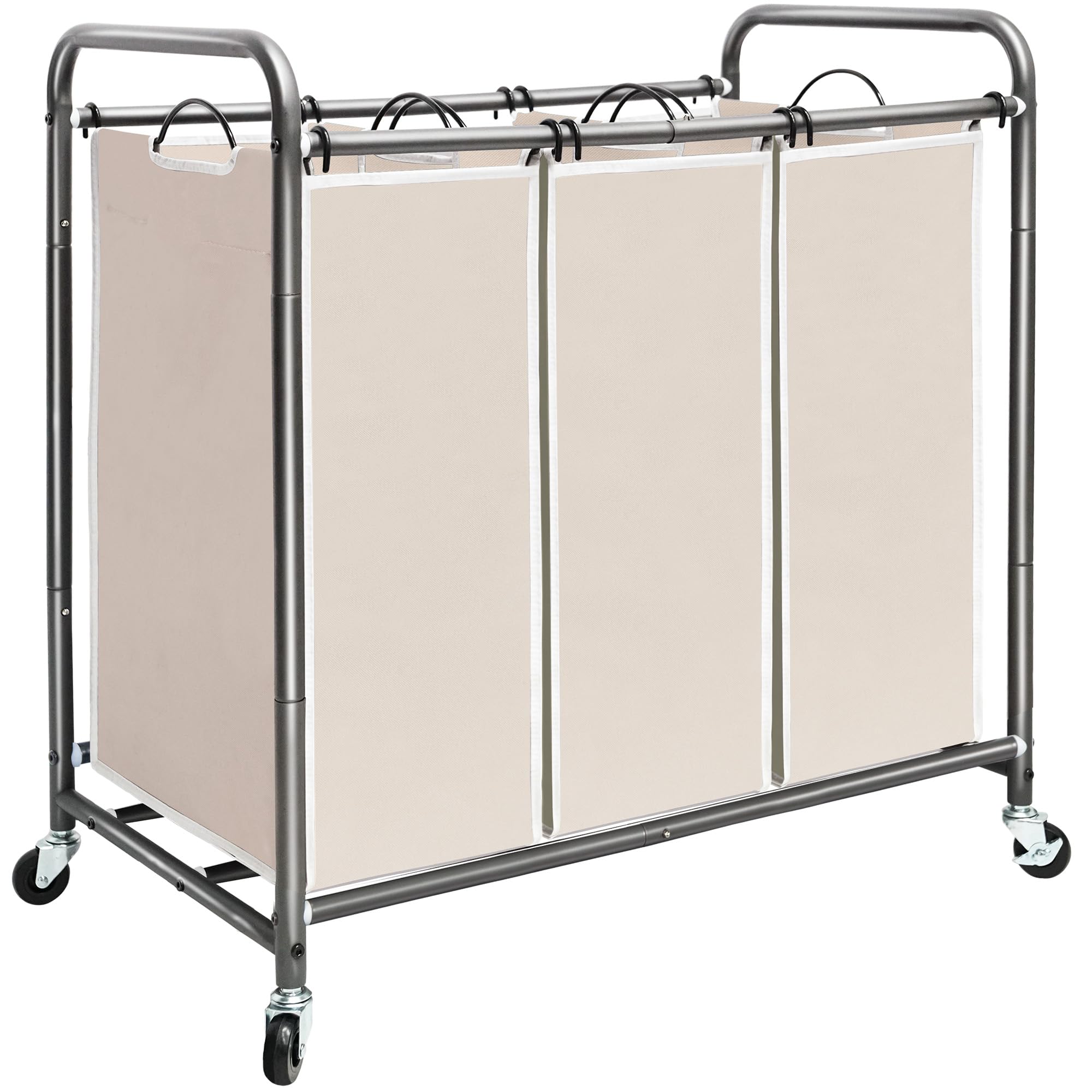 Storage Maniac 3 Section Laundry Sorter, 3 Bag Laundry Hamper Cart With Heavy Duty Rolling Lockable Wheels And Removable Bags, L