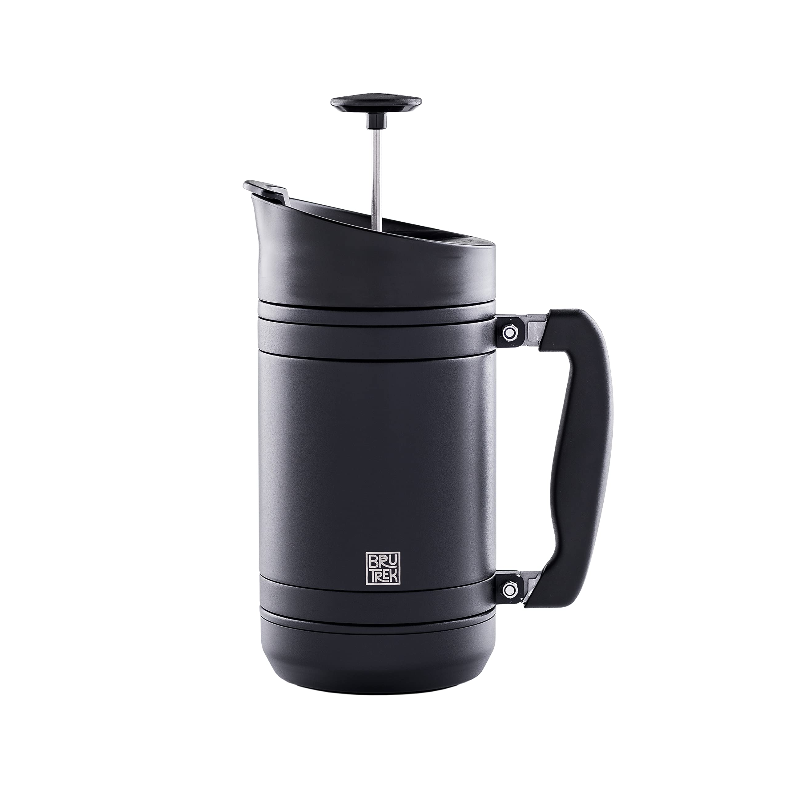 BruTrek BaseCamp Coffee Press  Double Wall Insulated Stainless Steel  BruStop Technology, No Grounds in Coffee, No Spill Lid 