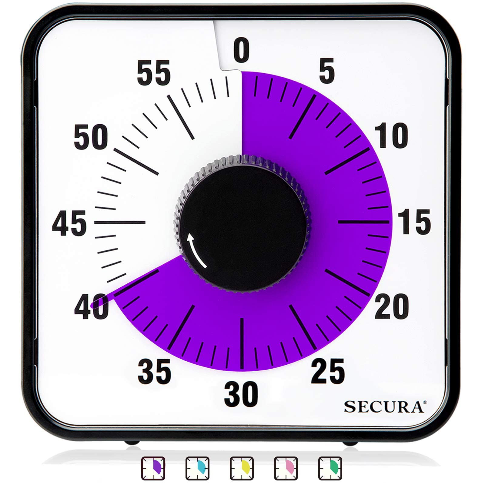 Secura 60-Minute Visual Countdown Timer, 7.5-Inch Oversize Classroom Visual Timer For Kids And Adults, Durable Mechanical Kitche