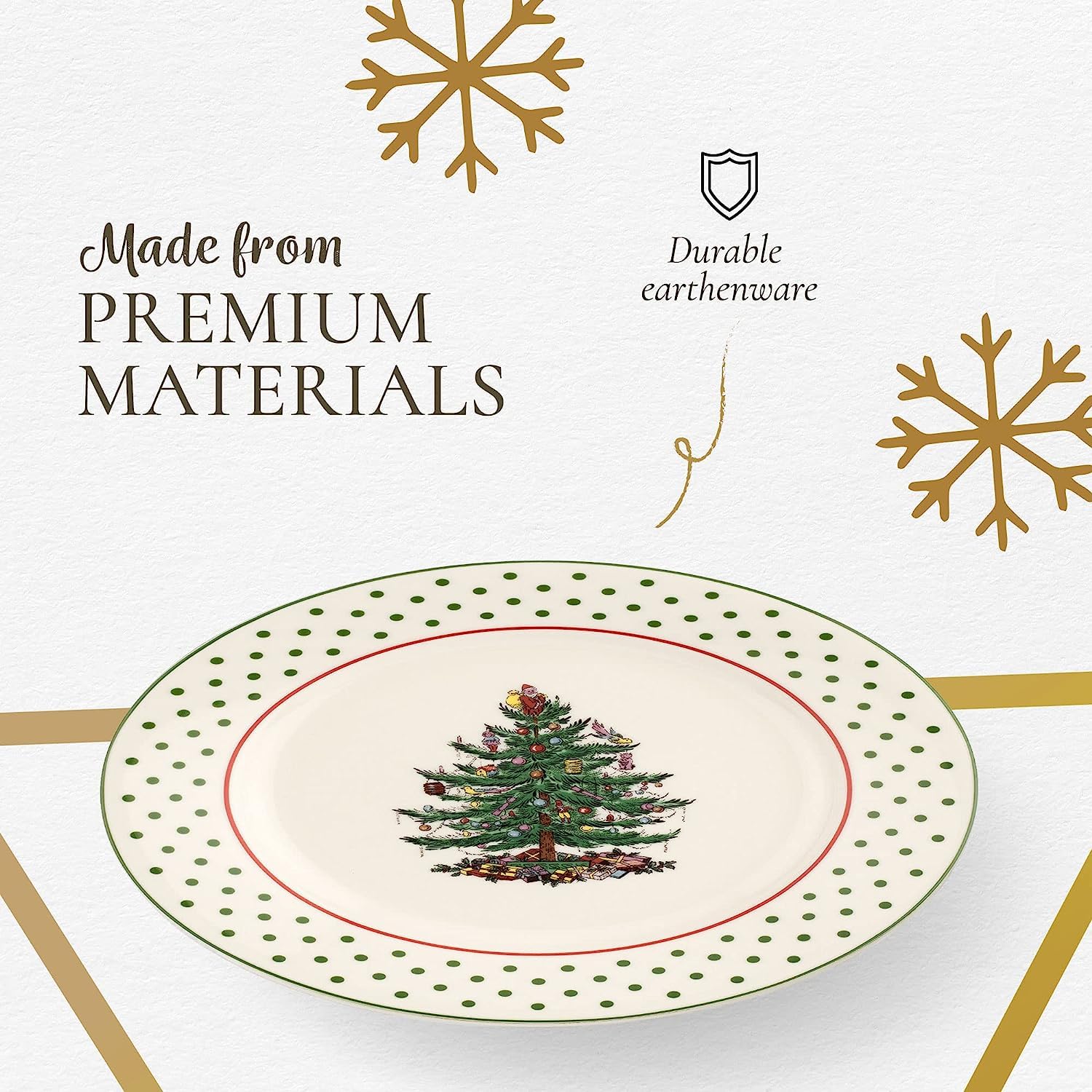Spode Christmas Tree Polka Dot Dessert Plate (Set of 4) - Festive 8-Inch Stoneware Plates for Holiday Entertaining, Appetizers,