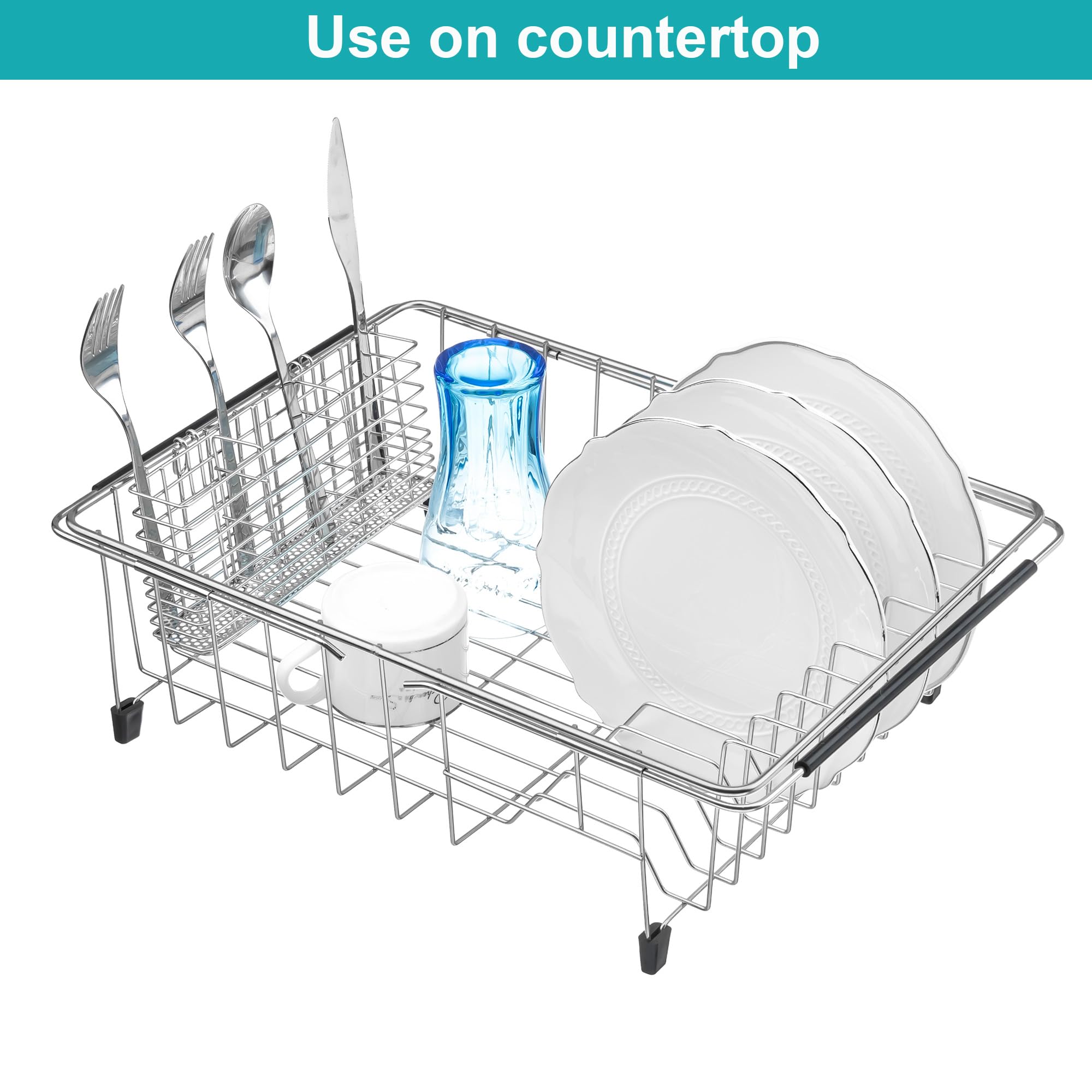 Ipegtop Expandable Multifunctional Dish Drying Rack, Rustproof Stainless Over Sink Dish Drainer Rack Basket Shelf, Dish Drainer