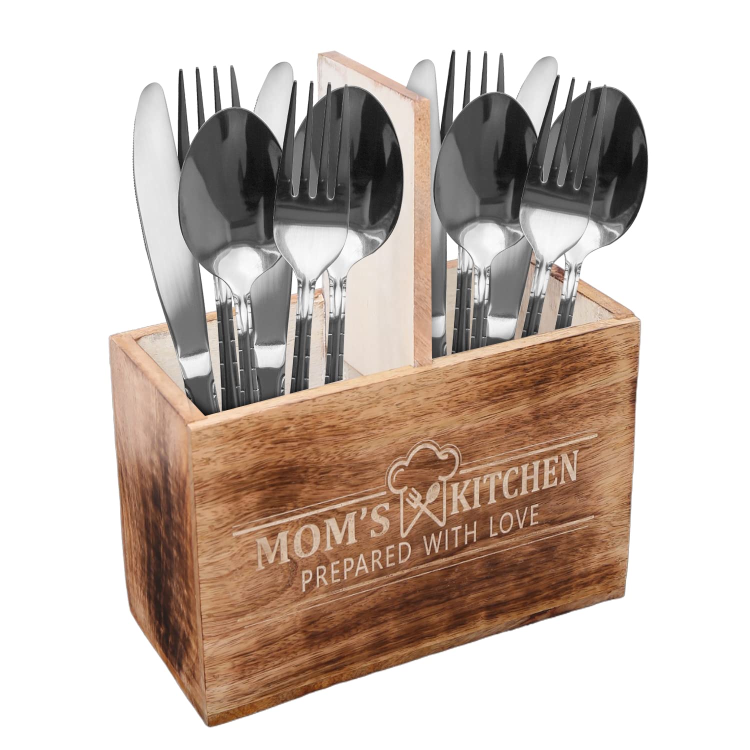 Chef'S Unique Wooden Utensil Holder For Countertop Mothers Day Gift - Durable Cooking Utensils Holder - Large Rustic Countertop