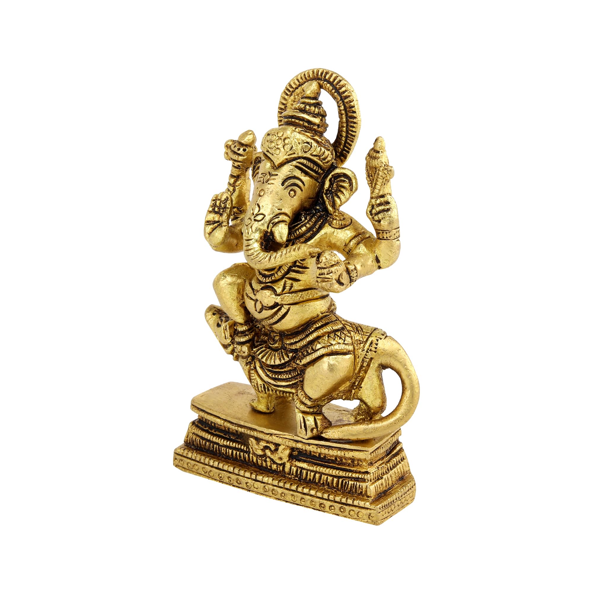 Shreeyaash Brass Ganesha Sitting On Rat Bhagwan Idol Ganesh Ganpati Statue For Home Decoration (4 Inch, Golden)