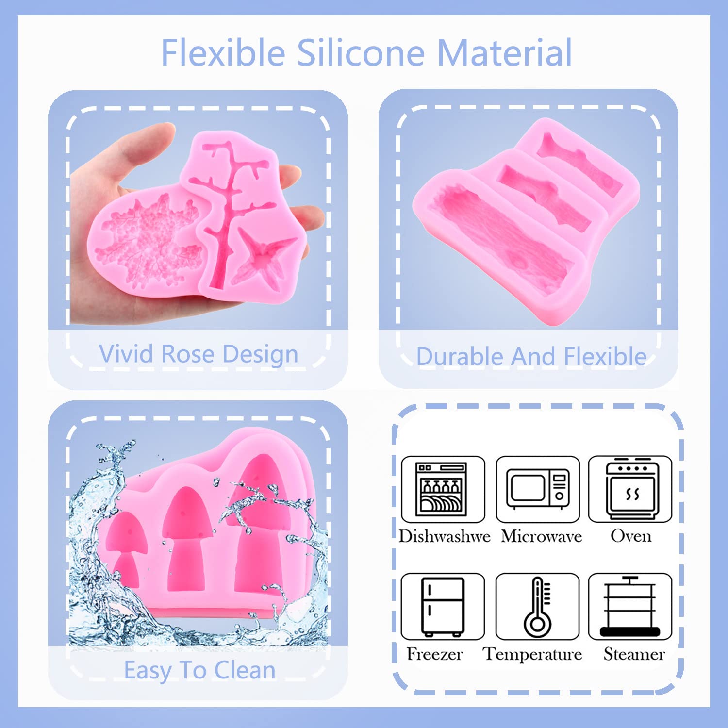 Mujiang Forest Animal Silicone Mold Squirrel Snail Mushroom Pinecone Fondant Mold Woodland Stump Tree Trunk Candy Molds For Cake