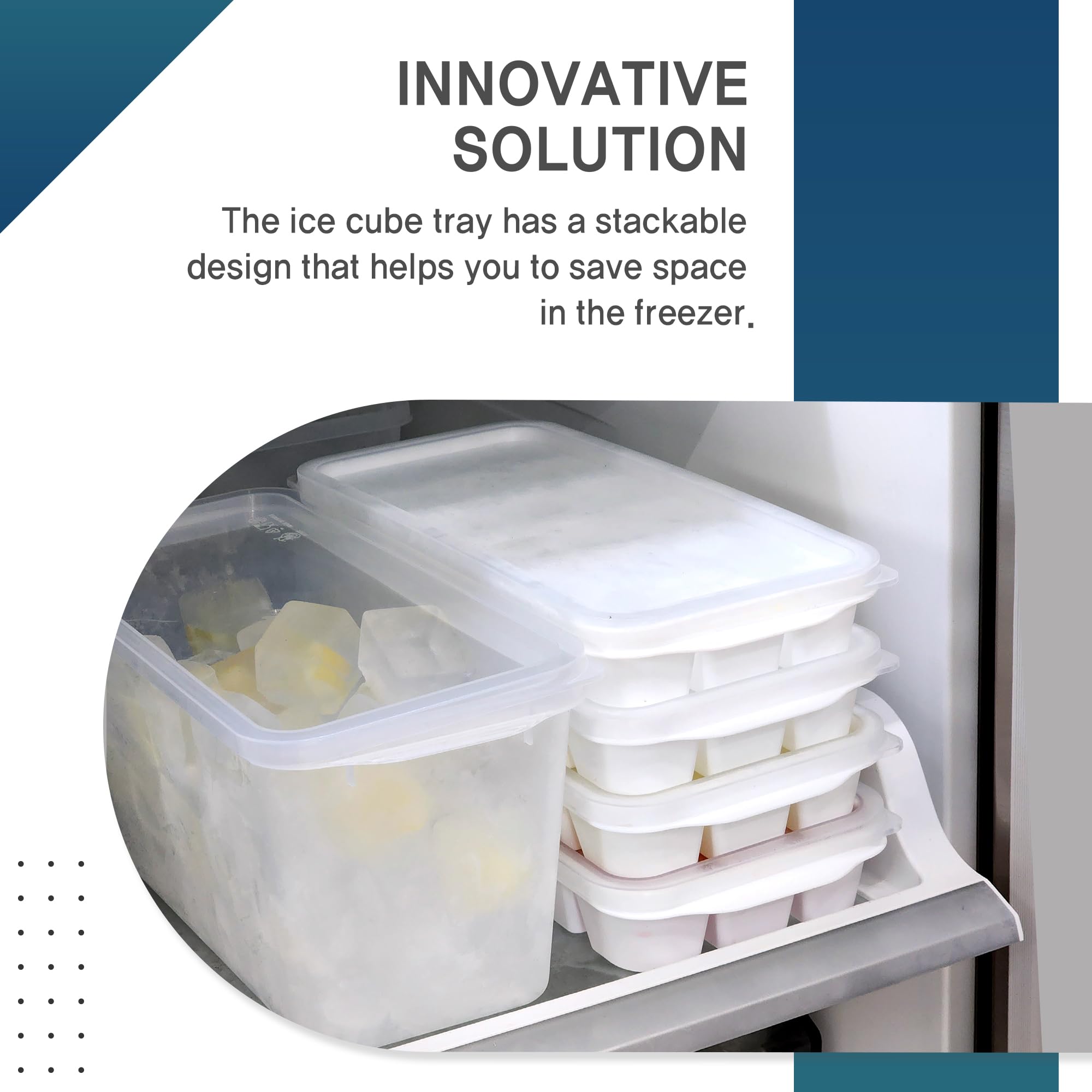 Ice Cube Bin Bucket Trays - Ice Holder, Container, Storage For Freezer, Refrigerator With Scoop, Lids