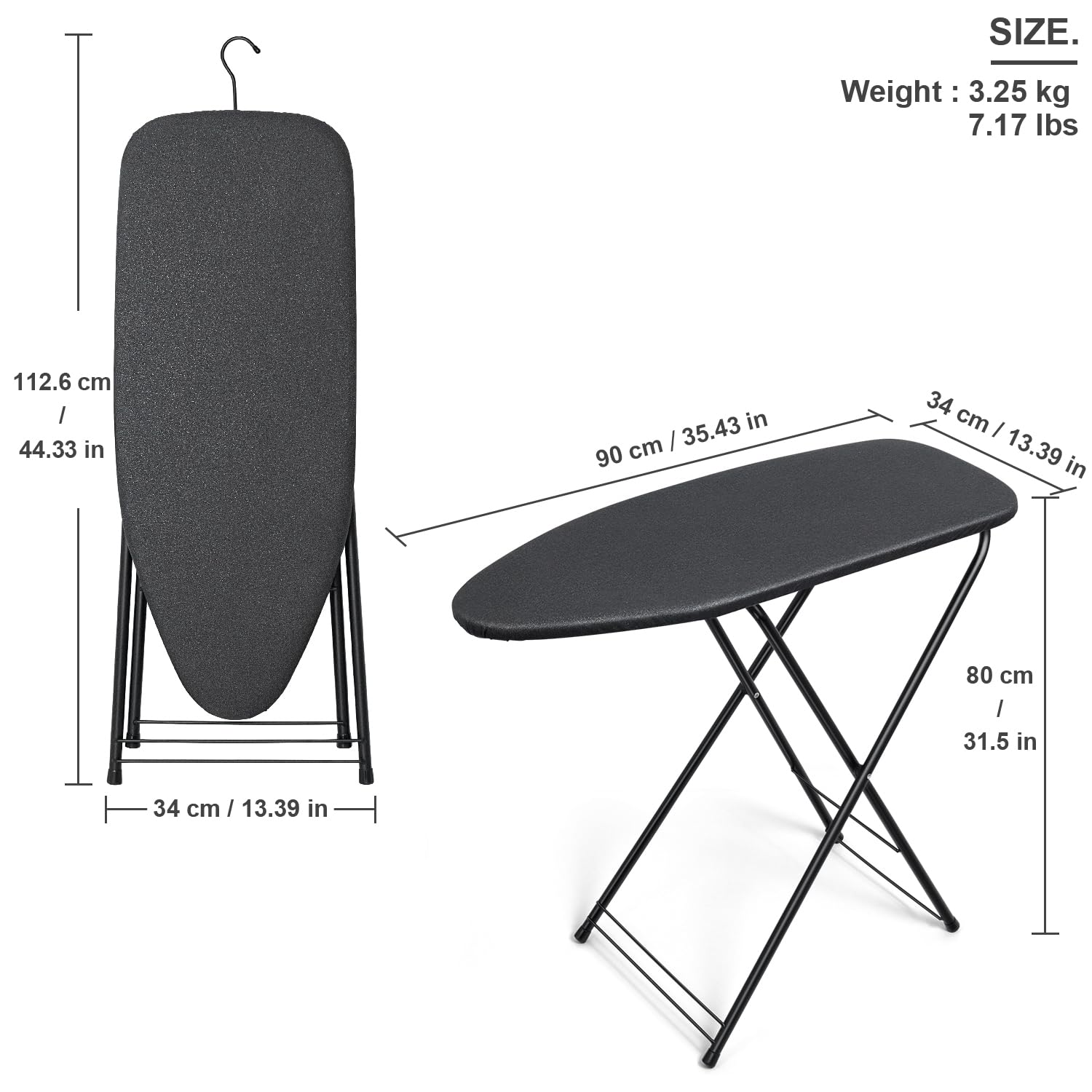 Duwee 13''  35'' Ironing Board Small With Heat Resistant Cover,Folding Compact Ironing Board,Light Weight,Easy To Storage,Black