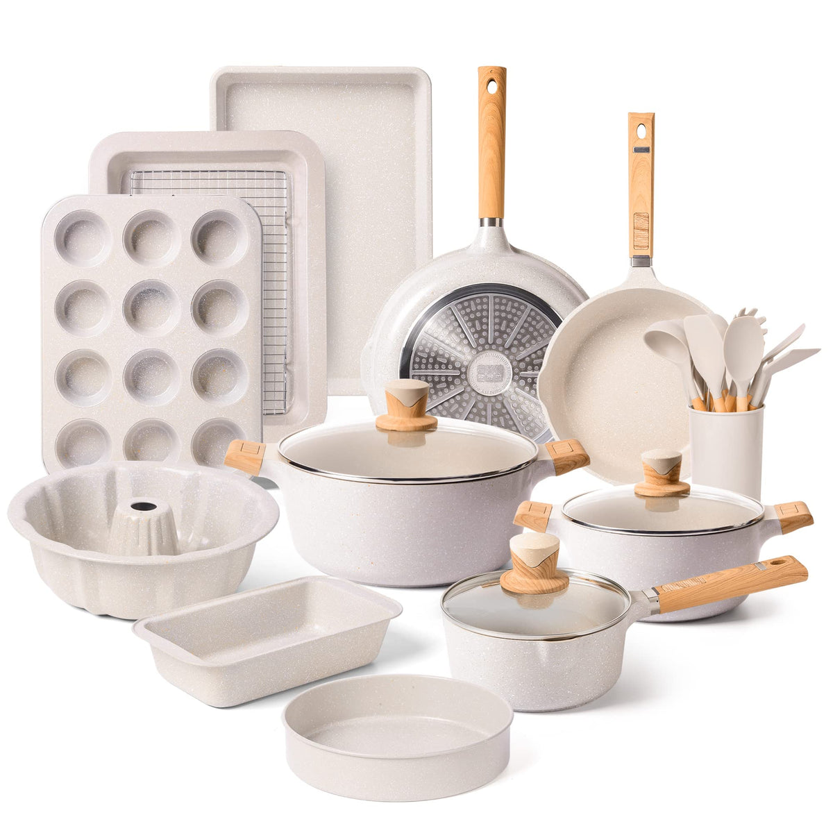 Pots and Pans Set - Nonstick Kitchen Cookware + Bakeware Set Granite Kitchenware Set, Induction Cookware Sets with Frying Pan St
