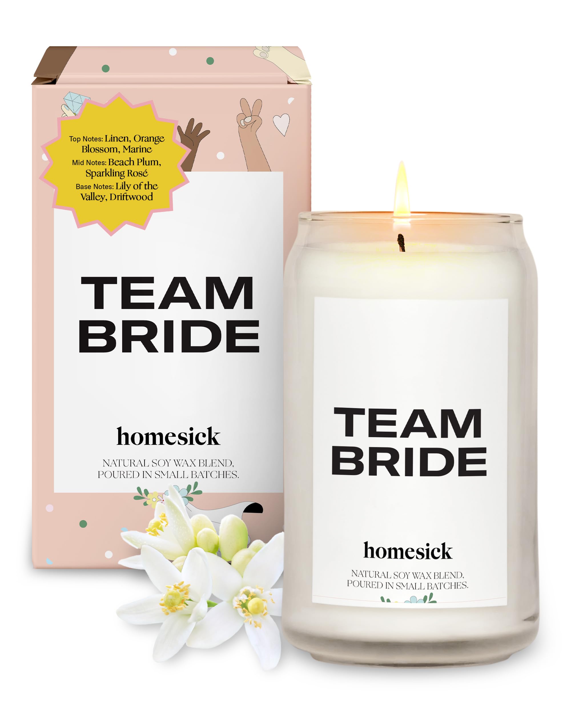 Homesick Scented Candles for Home (Team Bride) - 13.75 oz Long-Lasting Natural Soy Wax Blend Jar Candle Gifts for Women & Men, 6