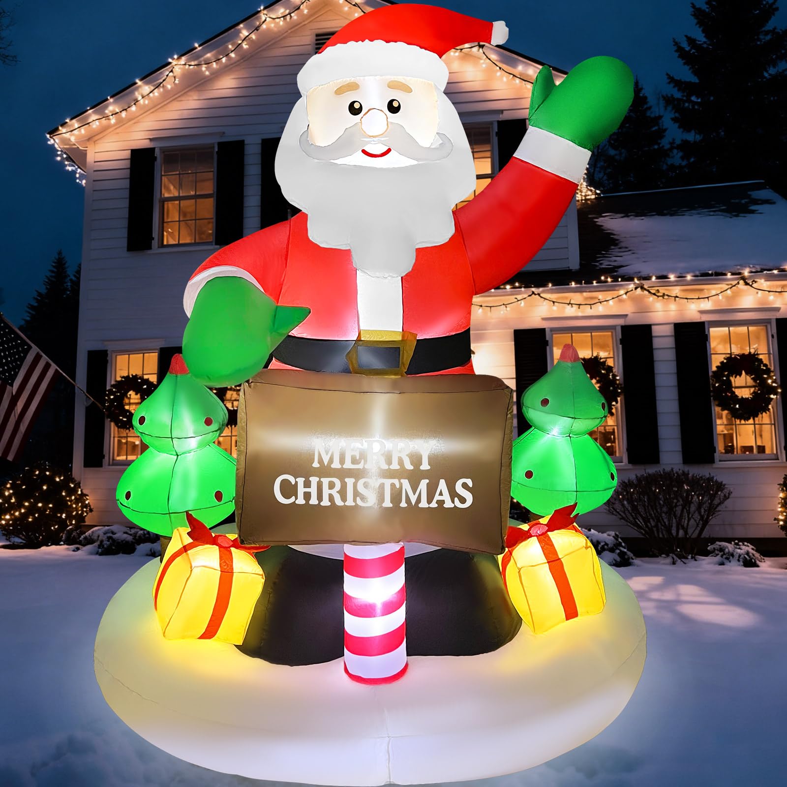 2025 Christmas Inflatable Santa 6FT Holding Sign Santa Claus Christmas Inflatables Outdoor Decorations Xmas Santa Blow Up Yard D