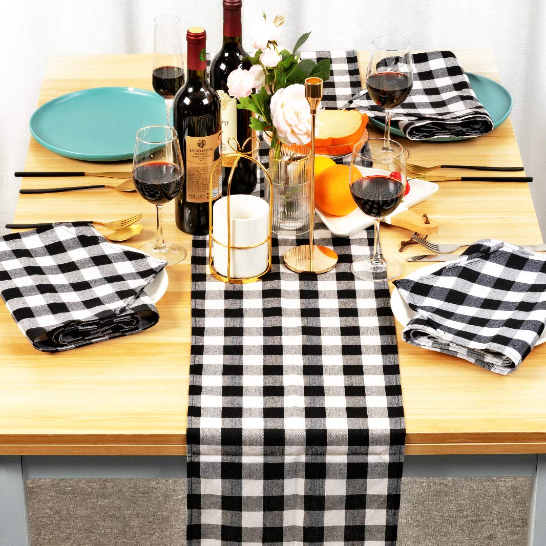 4 Pack Buffalo Check Table Runners White And Black Plaid Table Runner For Christmas Dinner, Lumberjack Party, Outdoor Or Indoor