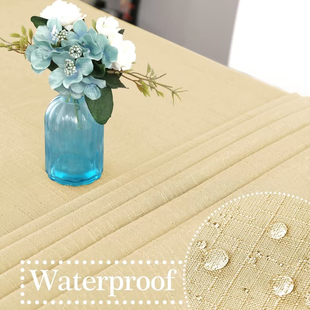 Mikiup Faux Linen Rectangle Tablecloth - Waterproof And Washable Slubby Textured Weaves Table Cloth, Indoor & Outdoor Table Cove