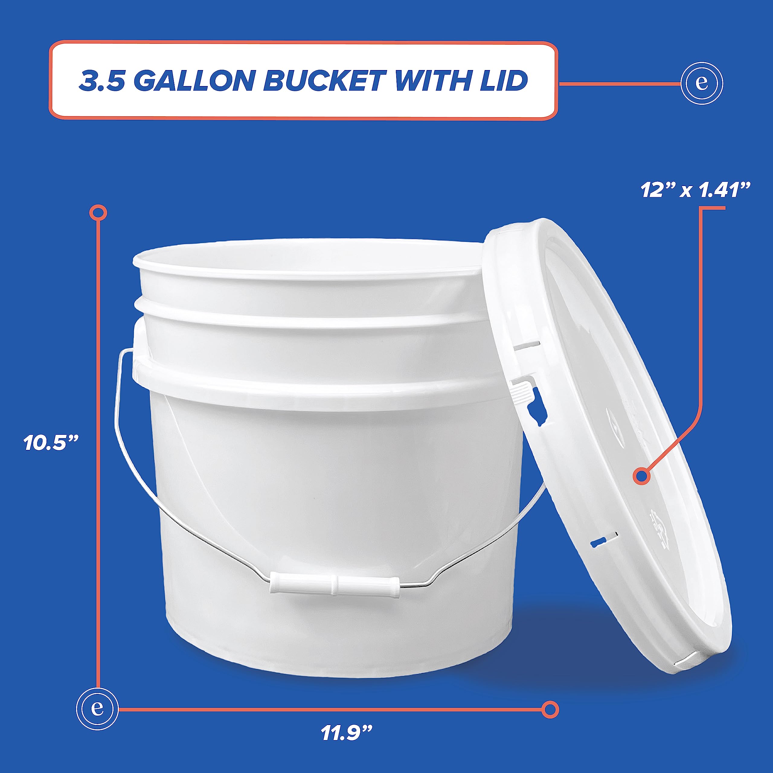 3.5 Gallon White Bucket & Lid - Set of 3 - Durable 90 Mil All Purpose Pail - Food Grade - Contains No BPA Plastic (3.5 Gal. w/Lids - 3pk)