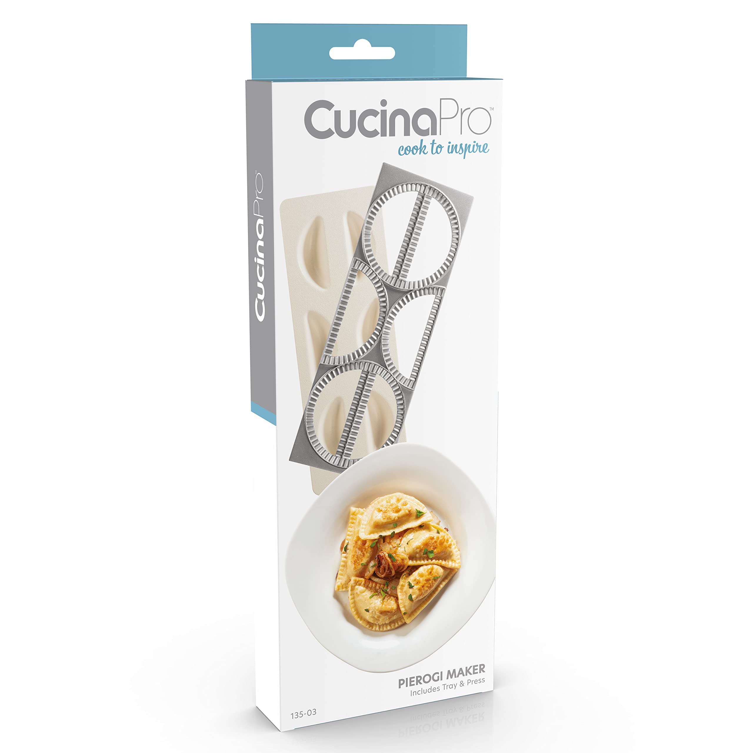 Cucinapro Pierogi Maker W Tray And Press - Makes 6 Pierogis, Dumplings, Potstickers Or Pastry At Once - Stainless Steel, Durable