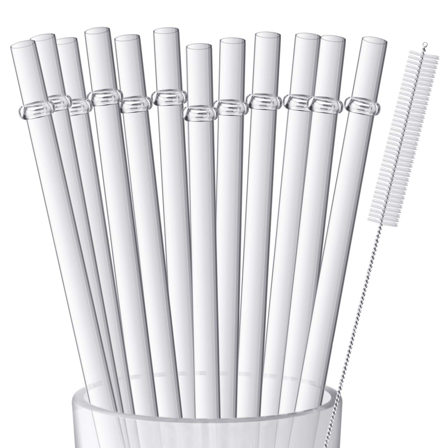 12 Pieces 11 Inches Clear Reusable Plastic Straws For Tall Cups, Tumblers And Mason Jars, Bpa-Free Drinking Straw With 1 Cleanin