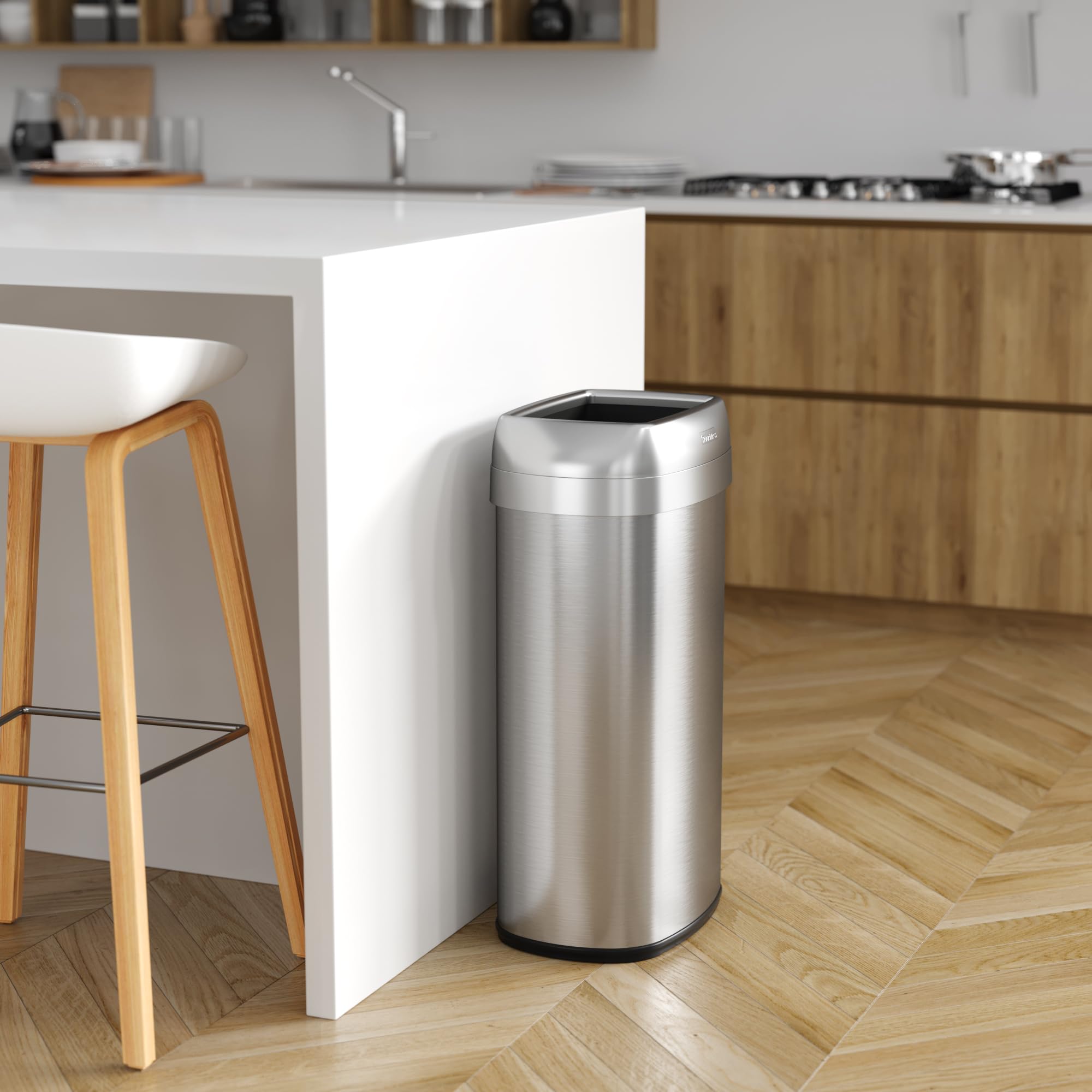 Itouchless 16 Gallon Open Top Kitchen Trash Can And Recycle Bin With Double Odor Filters, 61 Liter Stainless Steel Trashcan Comm