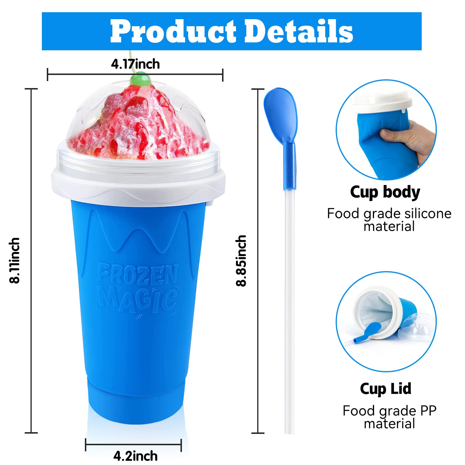 Qwayhome 2Pc Slushie Maker Cup,Diy Frozen Magic Slushy Cup,Double Layers Silica Smoothie Pinch Ice Cup,Quick Cooling Cup Homemad