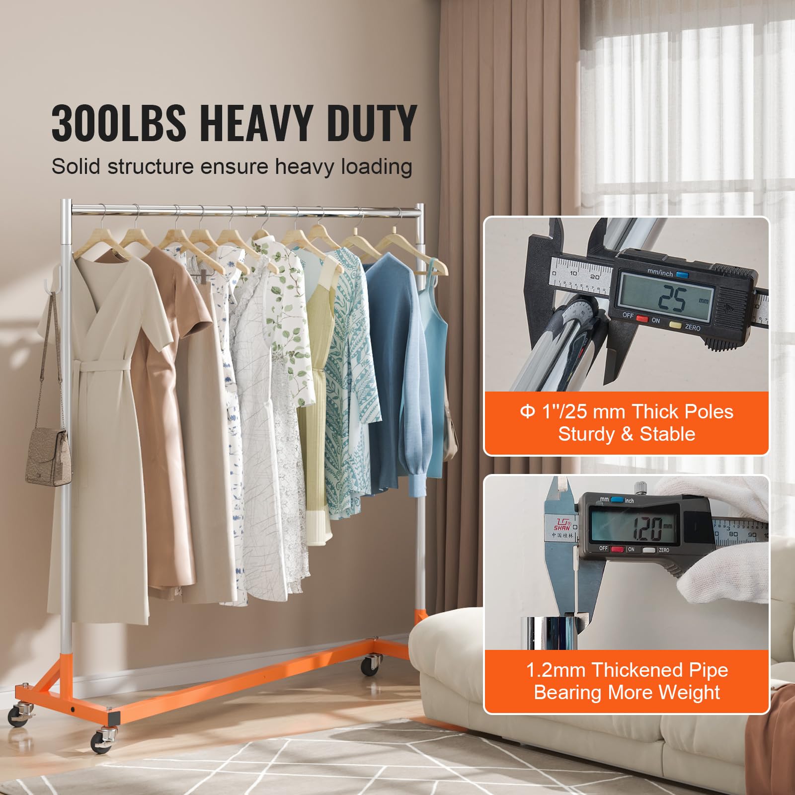 Vevor Z Rack, 300 Lbs Industrial Grade Z Base Garment Rack, 24'' X 63'' X 71'' Height Adjustable Clothes Rack, Sturdy Steel Heav