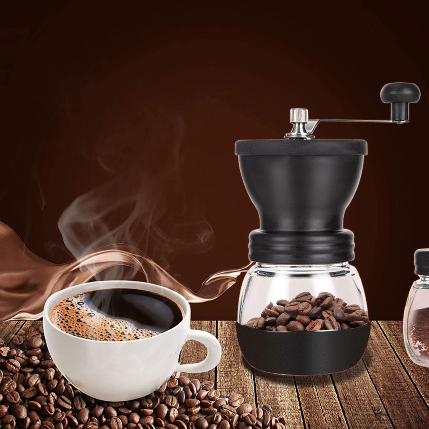 Paracity Manual Coffee Bean Grinder With Ceramic Burr, Hand Coffee Grinder Mill Small With 2 Glass Jars(11Oz Per Jar) Stainless