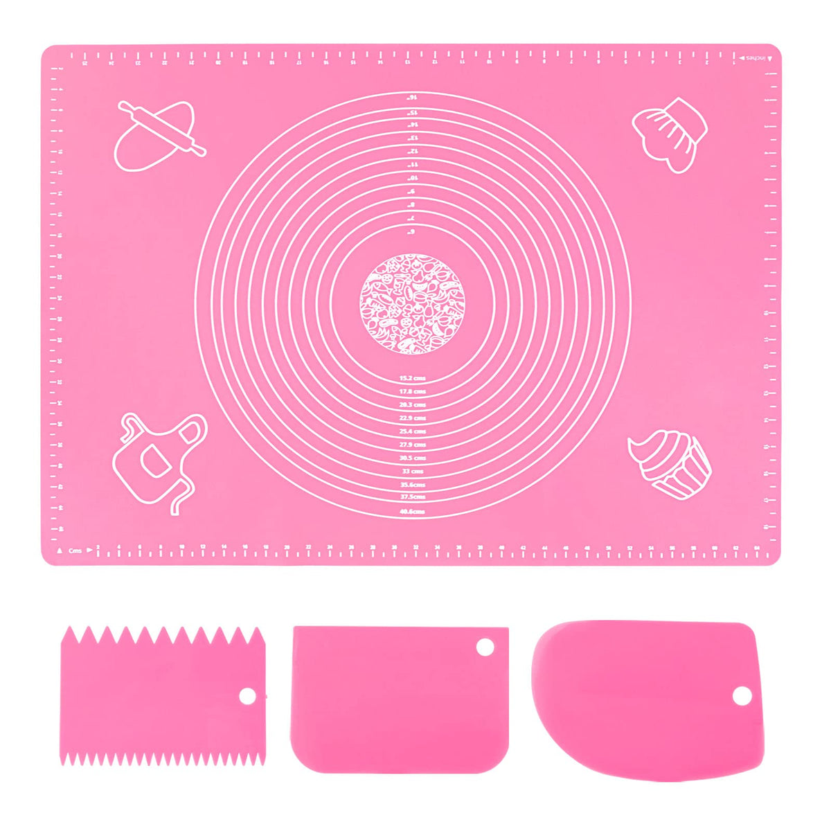 Silicone Pink 70X50Cm Baking Mat Sheet Pastry Mat With Measurement, Non-Slip Pastry Rolling Mat, Non-Stick Dough Kneading Board