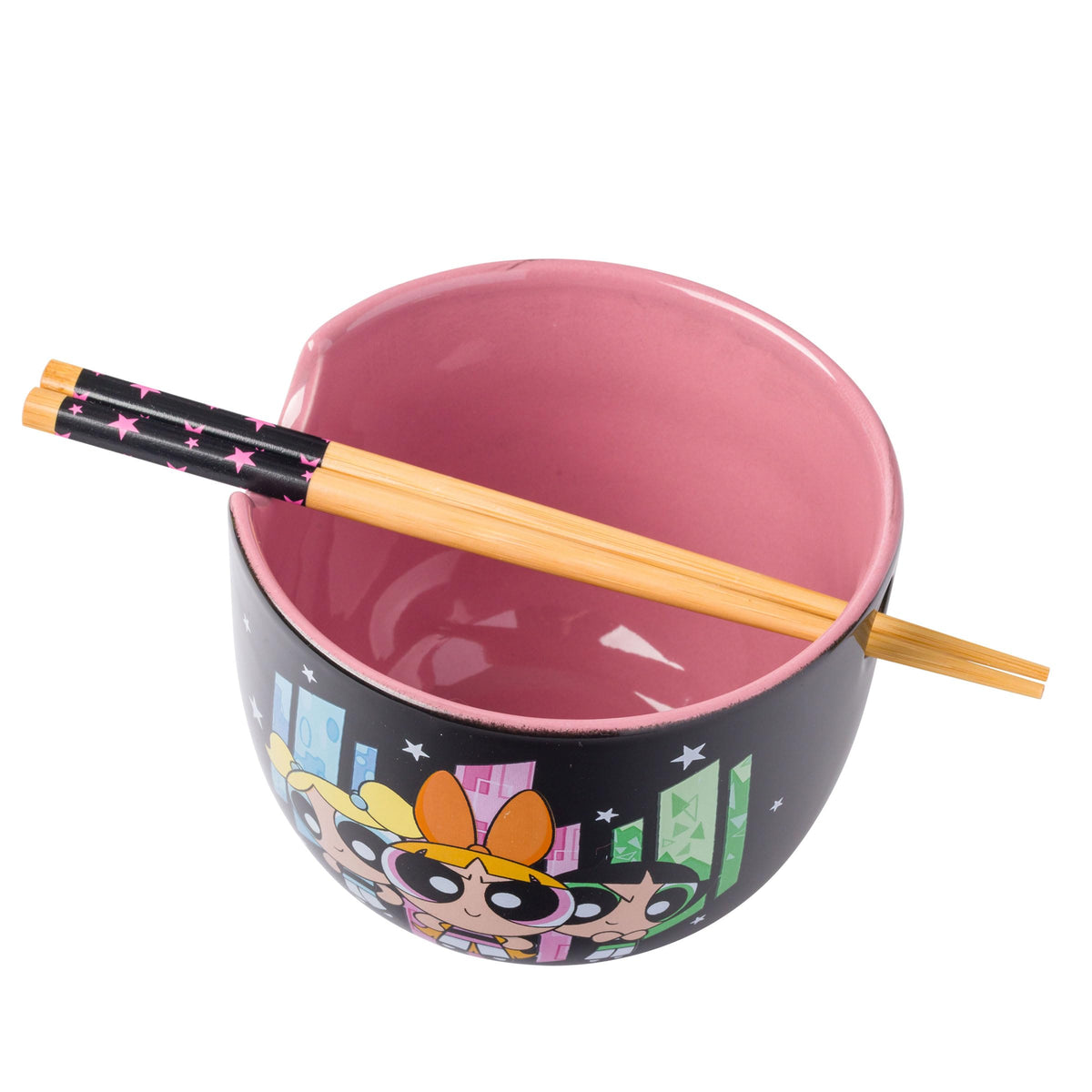 Silver Buffalo The Powerpuff Girls Girl Power Featuring Blossom, Bubbles, And Buttercup Ceramic Ramen Noodle Rice Bowl With Chop