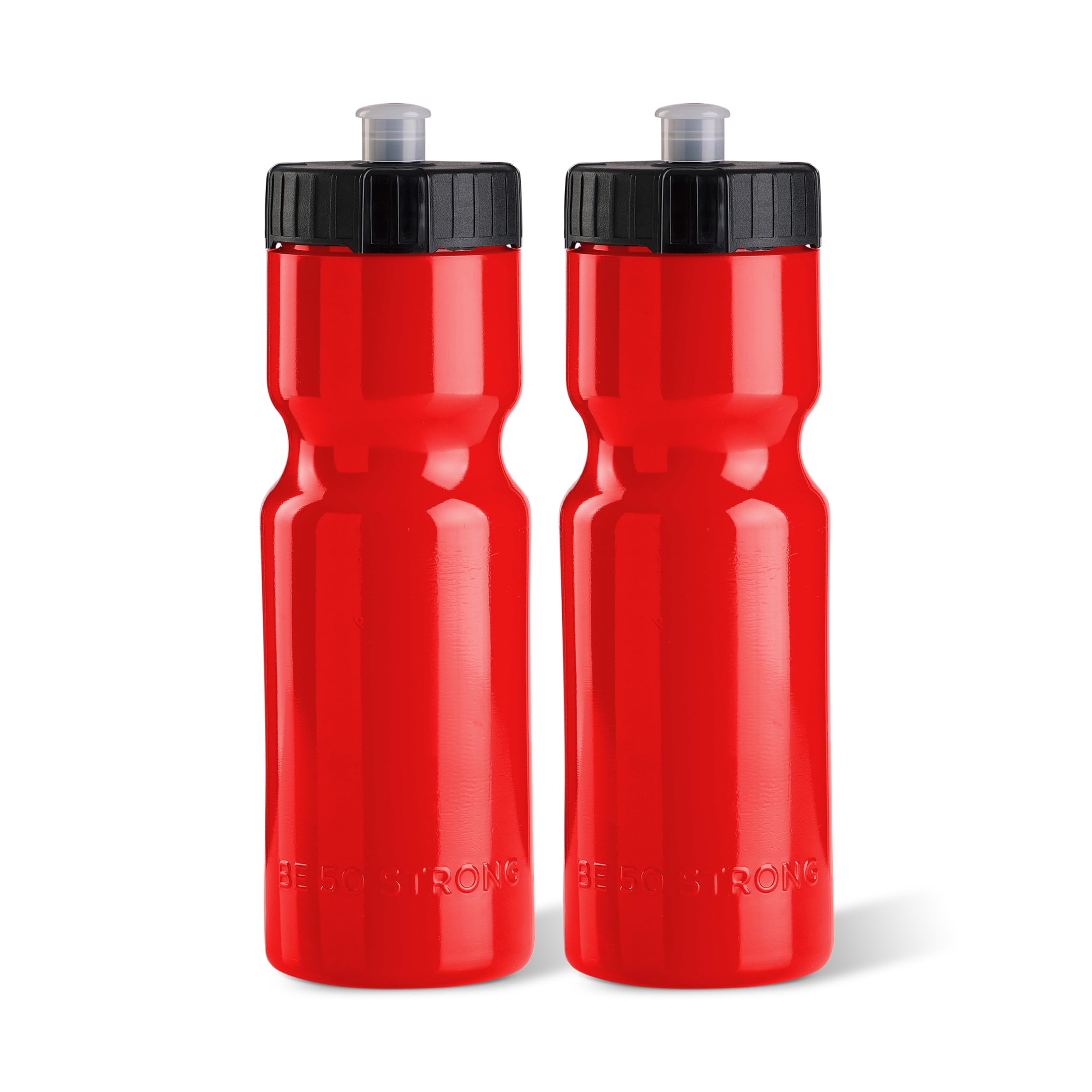 50 Strong Sports Squeeze Water Bottle 2 Pack - 22 Oz. Bpa Free Easy Open Push/Pull Cap - Usa Made (Red)