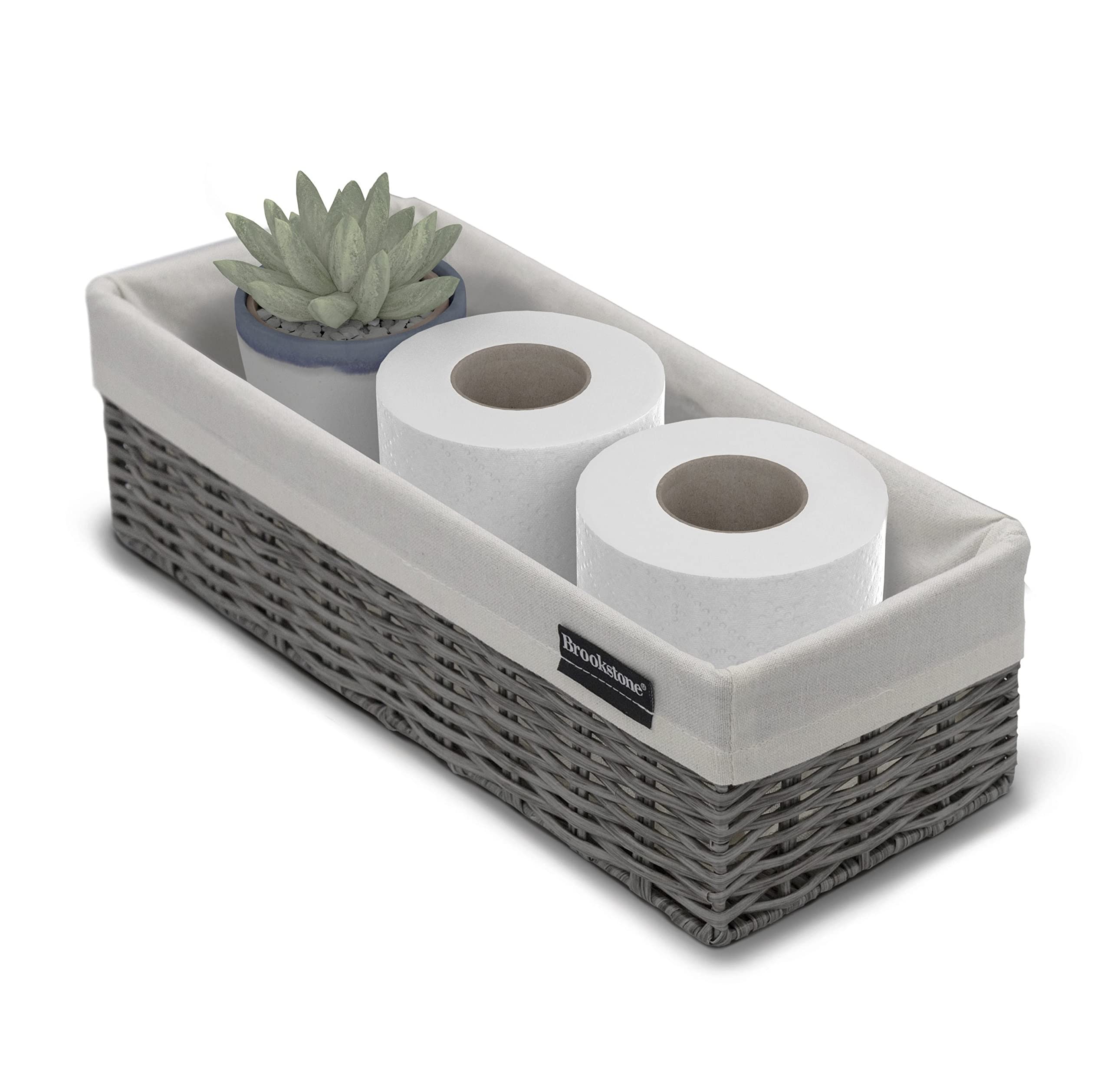 Brookstone, Wicker Storage Basket, Boho Organization And Storage Bin, Over The Toilet Paper Reserve Holder, Suitable For Any D