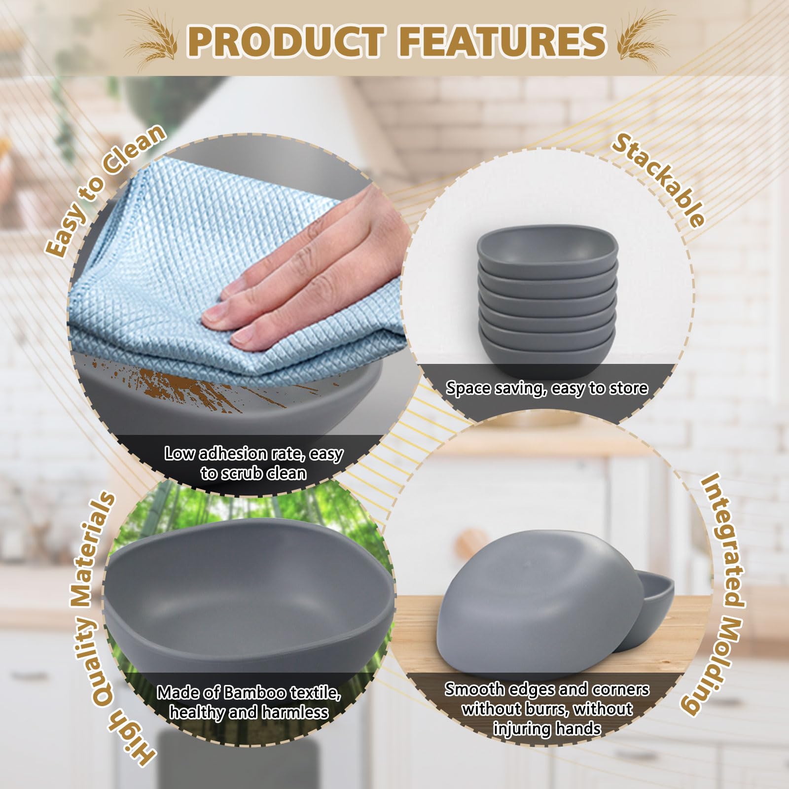 Set Of 6 Bamboo Fiber Small Bowls 4.7 Oz, Unbreakable Soy Sauce Dish, Mini Dipping Dessert Ice Cream Bowls, Serving Fruit Snack