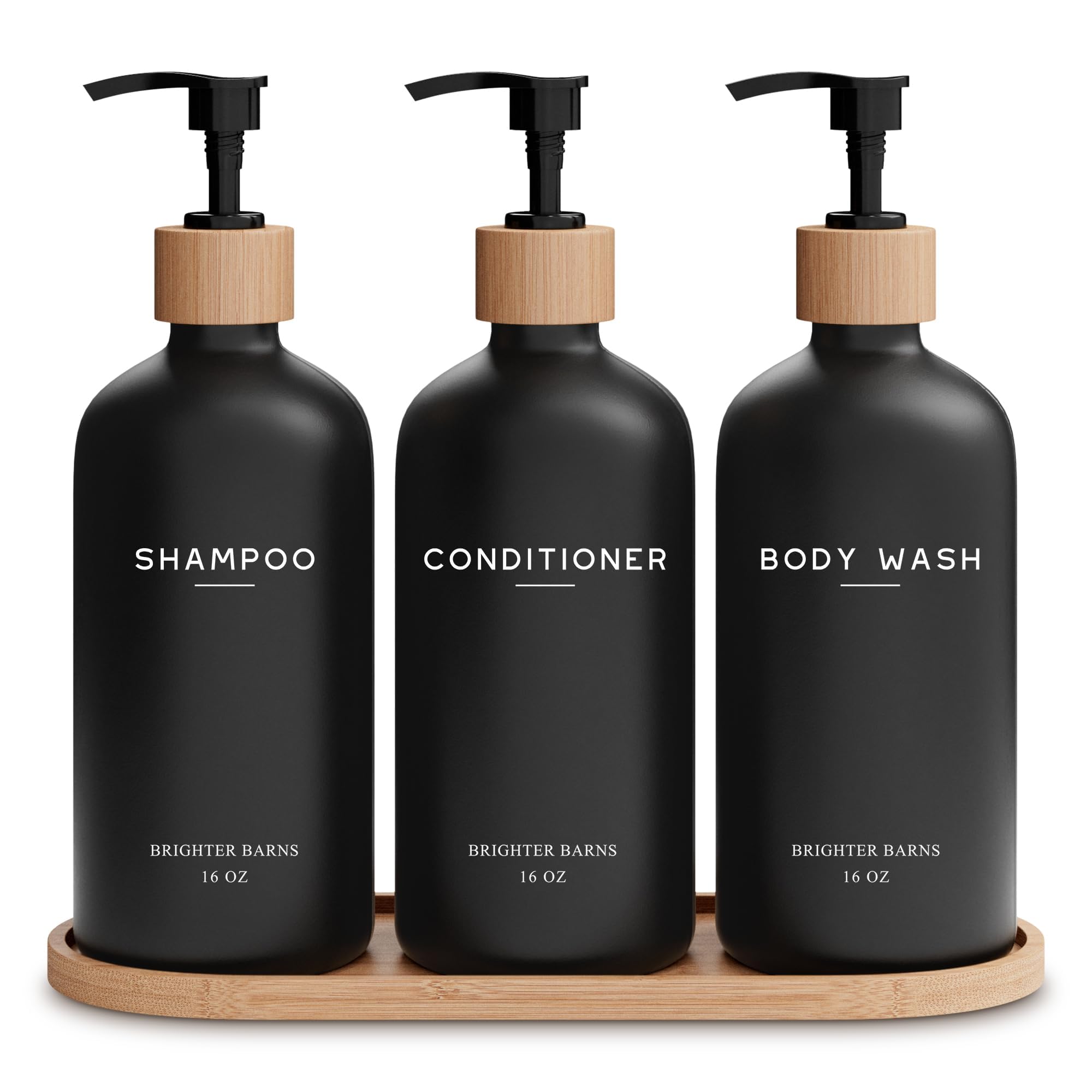 Black Shampoo And Conditioner Dispenser Set By Brighter Barns - Body Wash, Shampoo Dispenser For Shower With Pump - Refillable P