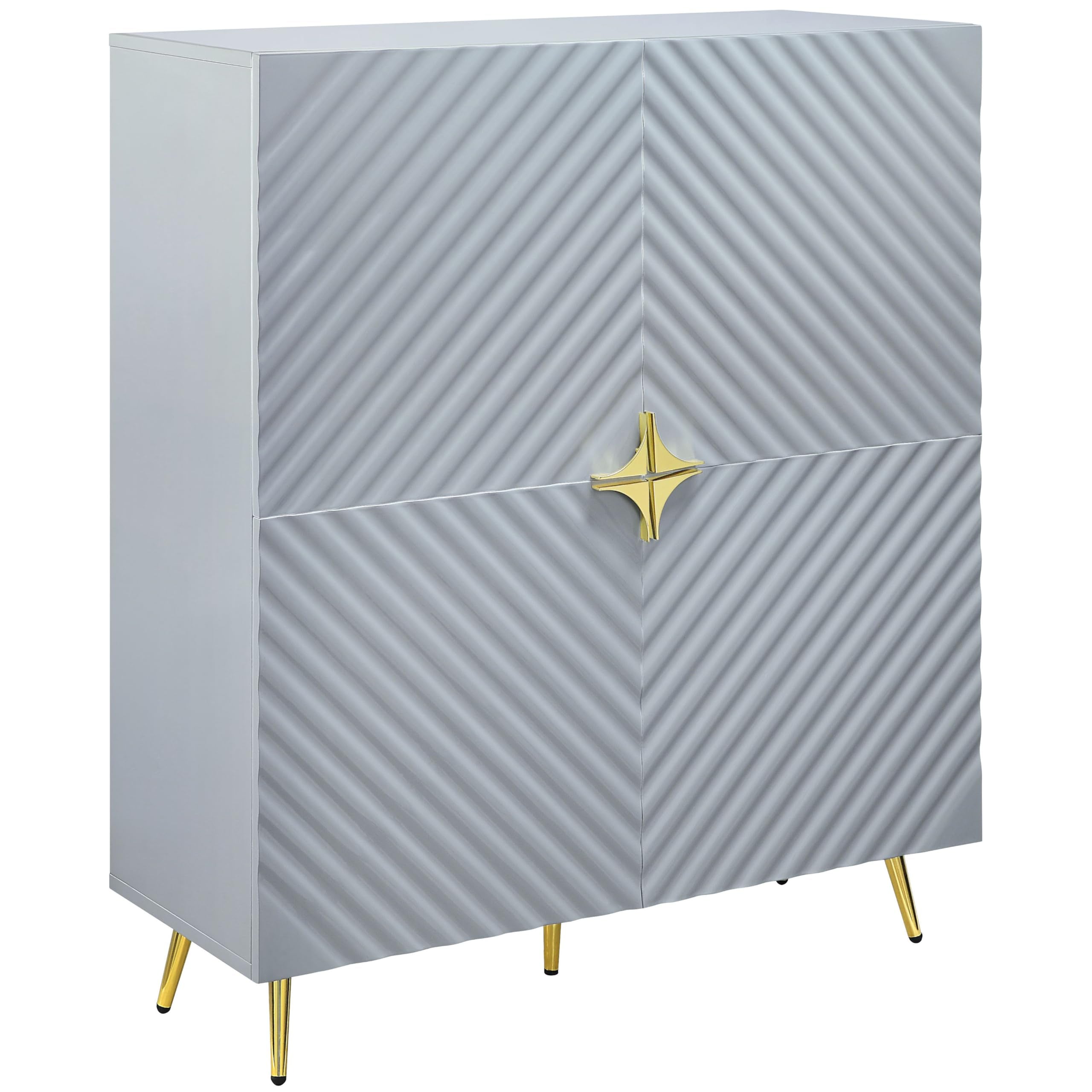 Acme Gaines 2-Door Accent Cabinet with Metal Legs in Gray High Gloss
