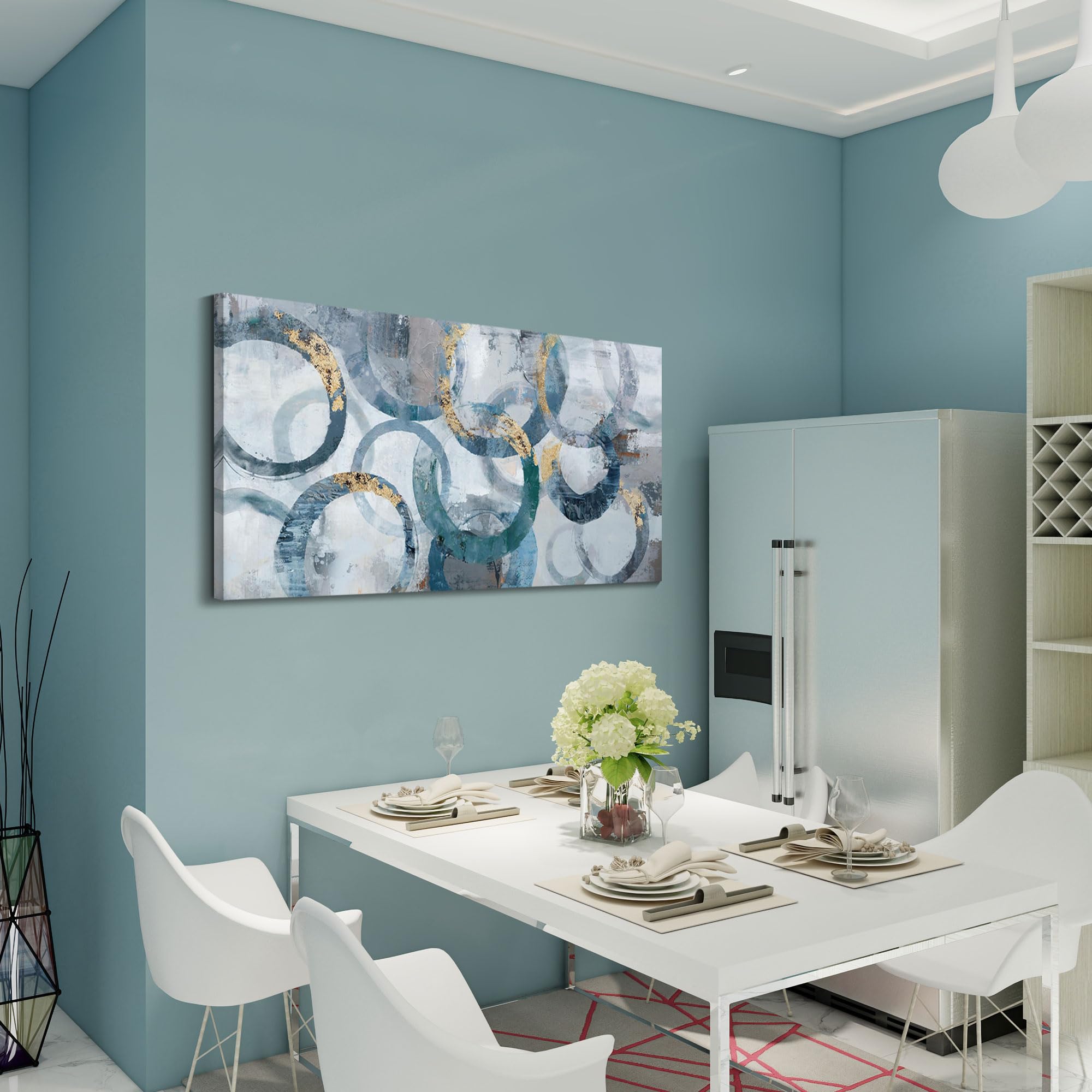 Mofutinpo Abstract Canvas Wall Art For Living Room, Modern Minimalist Wall Art Painting - Blue And Teal Room Decorations, Clique