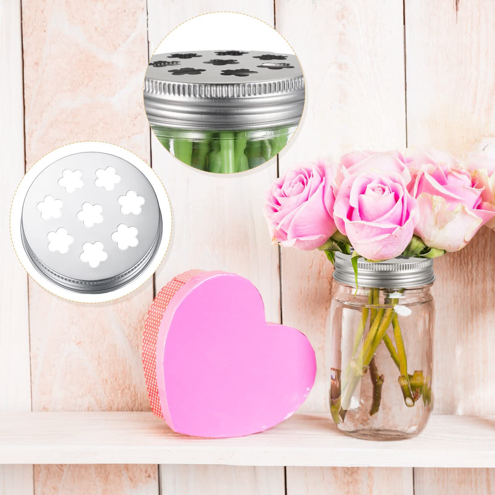 12 Pcs Mason Flower Jar Holder Lid Metal Flower Lid Insert Mason Grid Flower Organizer Lid Insert For Regular Mouth Mason Cannin