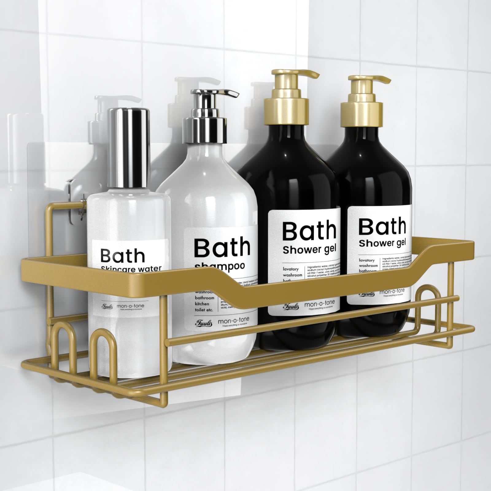 BATHDESIGN Shower Caddy Shelves Organizer Rack, Single Pack Shower Caddy, Shelves for Shampoo Soap Bathroom Waterproof Adhesive 
