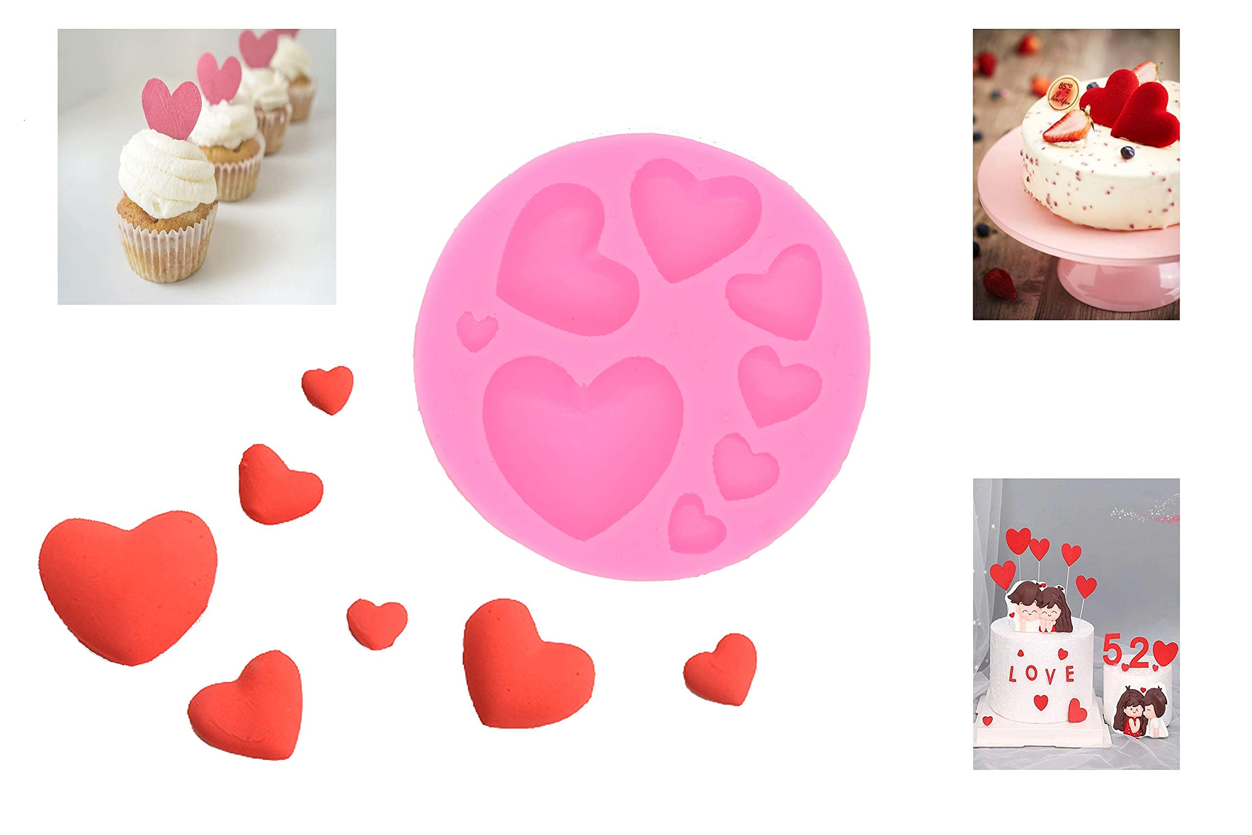 Feilibay 3 Pack Silicone Fondant Cake Molds, Rose Flower, Lips, Heart Shape Candy Molds Set For Chocolate Making, Cake, Valentin