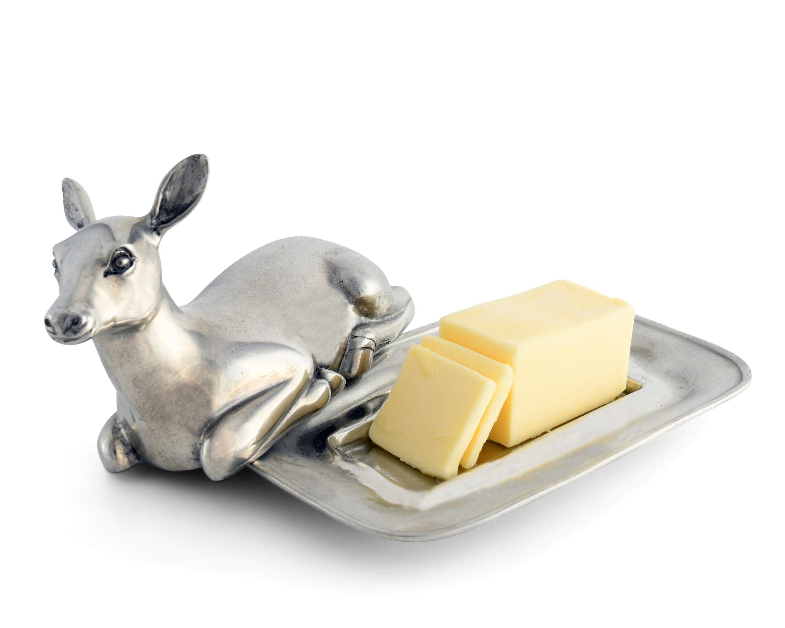 Vagabond House Pewter Doe / Deer Covered Butter Cream Cheese Dish 8 Inch X 5 Inch