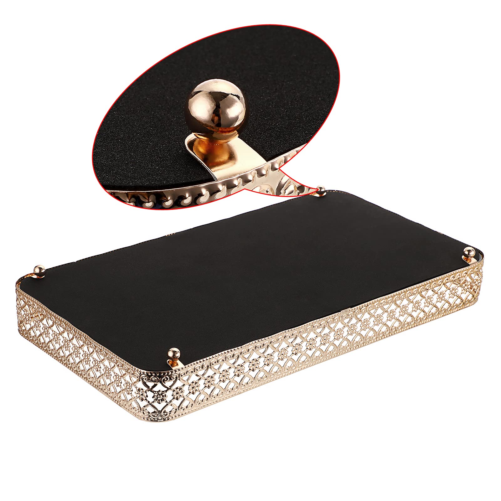 Elldoo Gold Perfume Tray Mirror Tray Makeup Vanity Tray Hollow-Carved Jewelry Tray Glass Metal Trinket Storage Tray Home Organiz