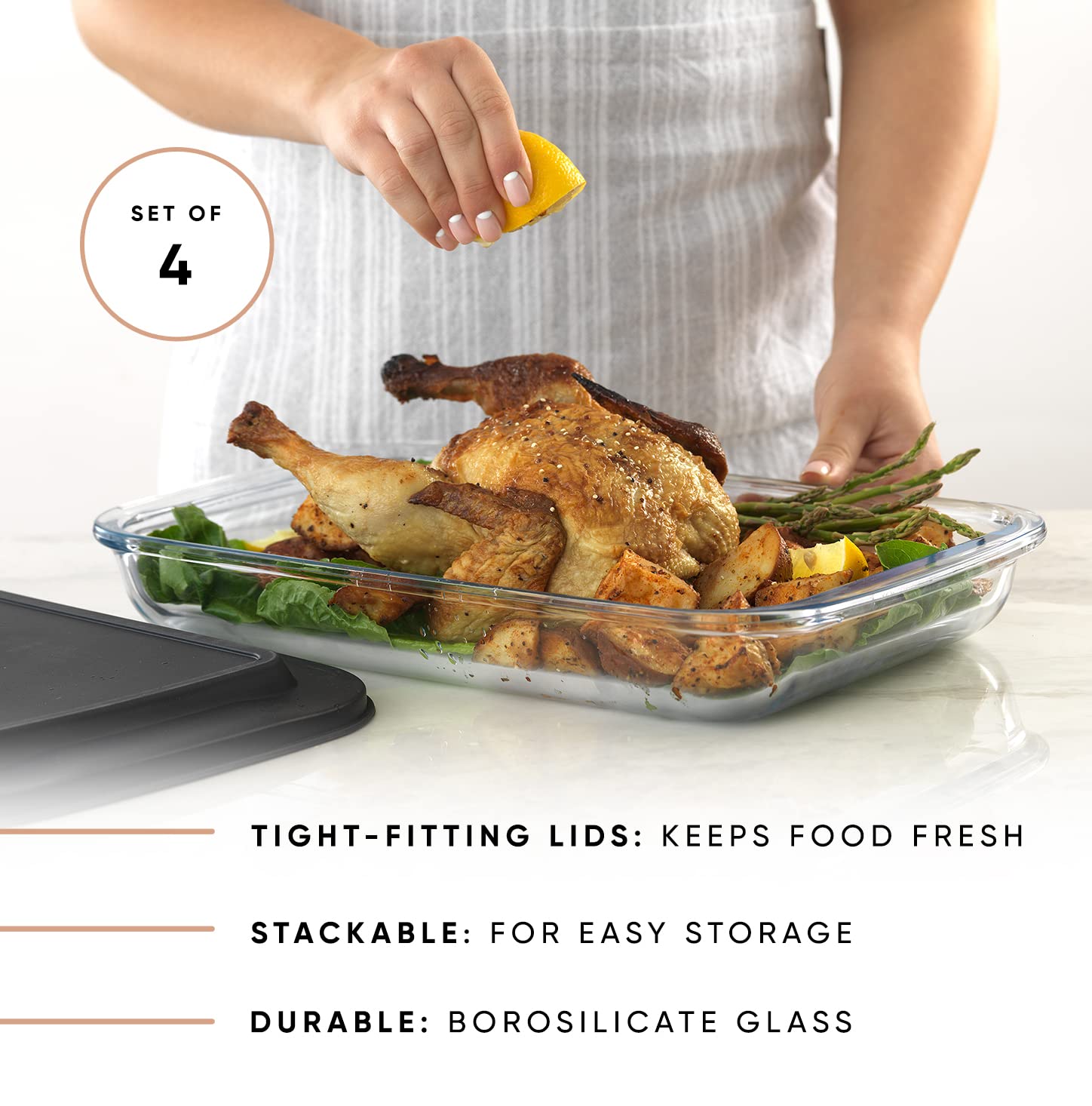 Joyful By Joyjolt 8Pc Glass Bakeware Set. 4X Baking Pan Dishes And 4X Baking Dish Lids For Kitchen Storage, Deep Baking Sheet, O