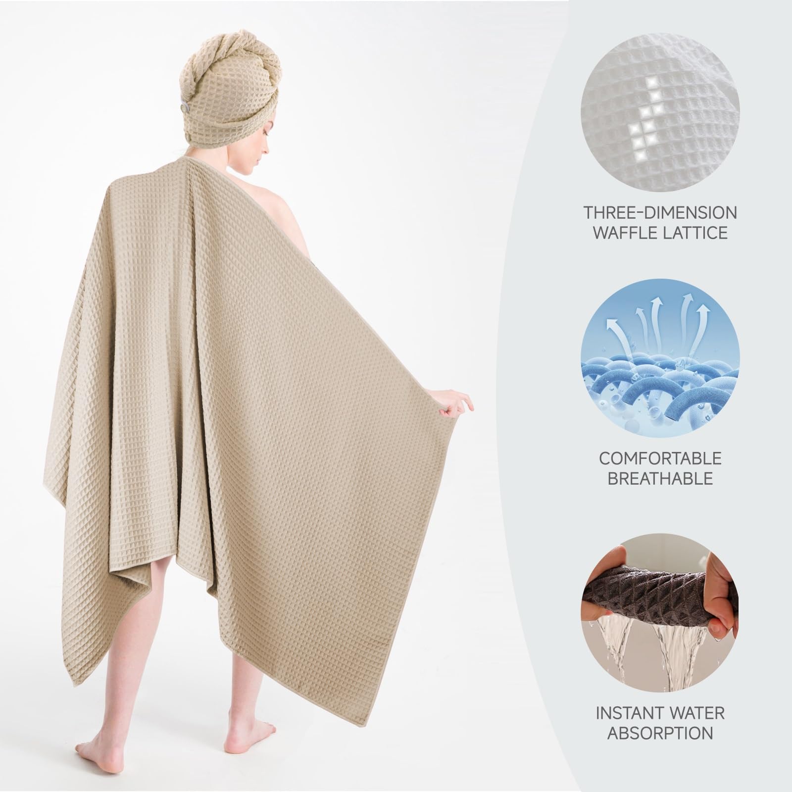 Waffle Towels Set Extral Large 35X70 Inch 4Pcs Quick Dry Towel Set Lint Free Bath Towels Hand Towels Washcloths And Hair Towel S