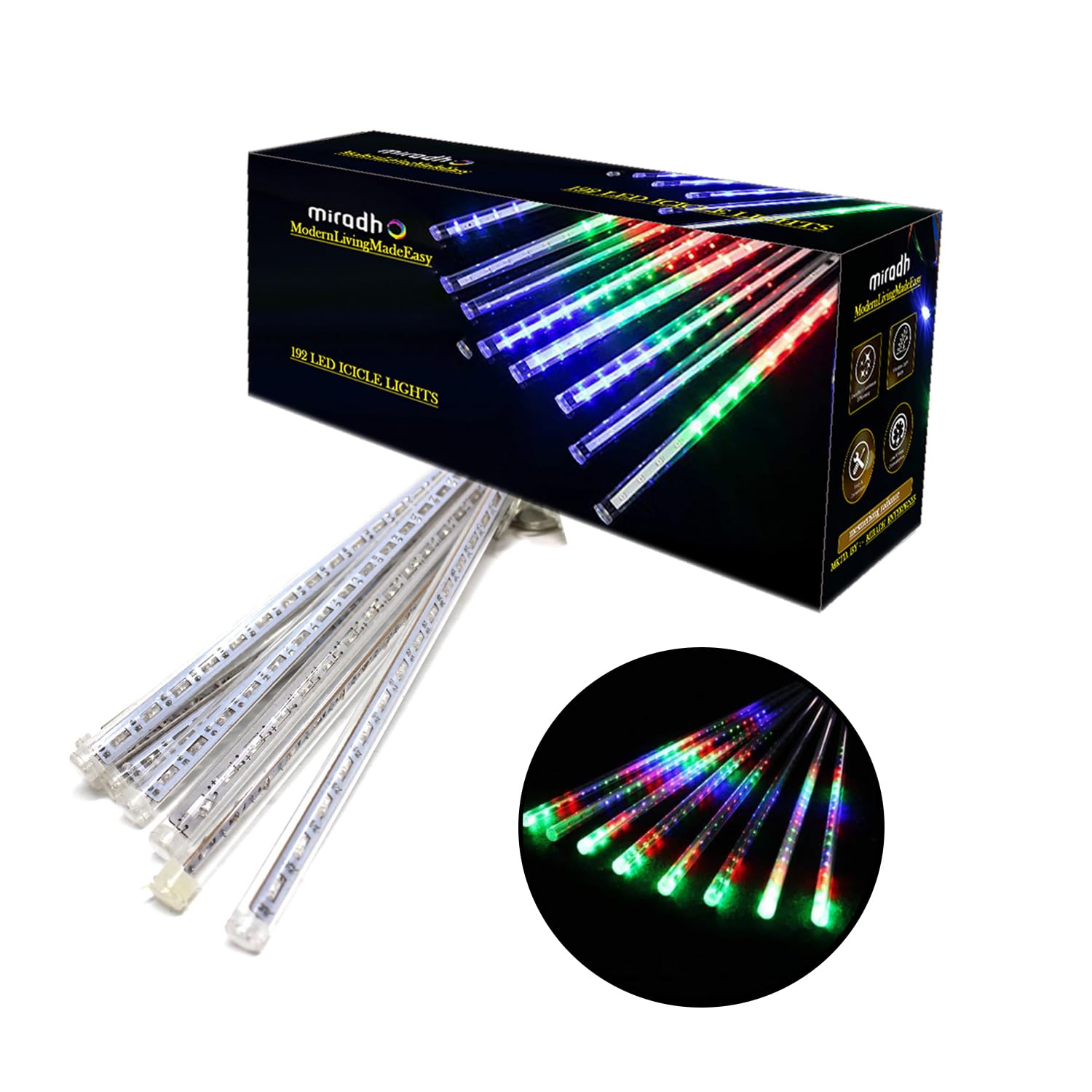MIRADH Rain Drop Lights, LED Meteor Shower Lights 11.8 inch 8 Tubes 192leds, Icicle Falling Lights for Diwali Lights for Decorat