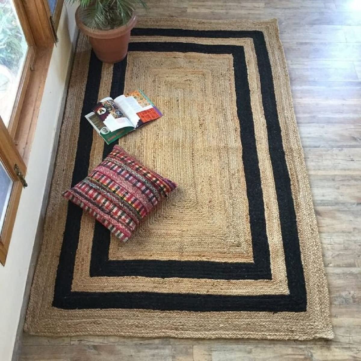 Bucket Fly Handmade Natural Jute Cotton Natural Fibers Floor/Door Mat Rug Furnish Dcor Striped Rectangular Design Rugs For Bedro