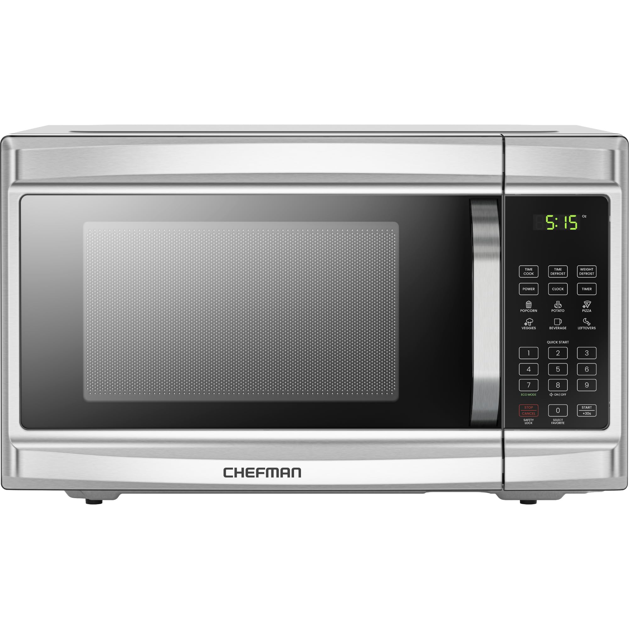 Chefman Countertop Microwave Oven, 1.3 Cu. Ft. Digital, Stainless Steel, 1000 Watts, with 6 Auto Menus, 10 Power Levels, Eco Mod