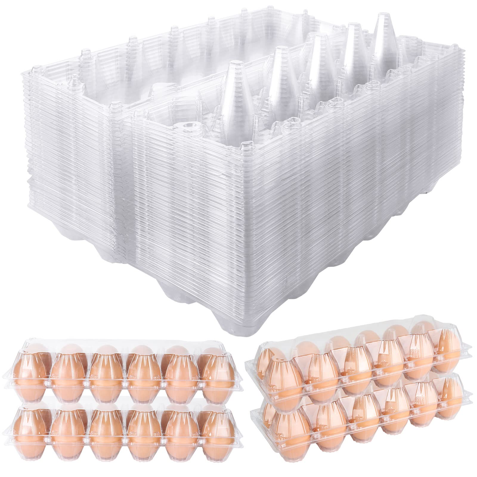 MIVIDE Plastic Egg Cartons Bulk, 36 Packs Empty Clear Plastic Egg Carton Holds Up to 12 Eggs, Reusable Chicken Egg Tray Holders 