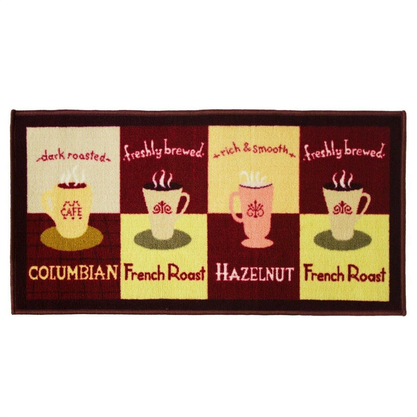 Kashi Home Kitchen Rug, Printed Area Rug, Durable Floor, Door Mat, Farmhouse Non-Slip Carpet Latex Backing Beautiful Design, Cof
