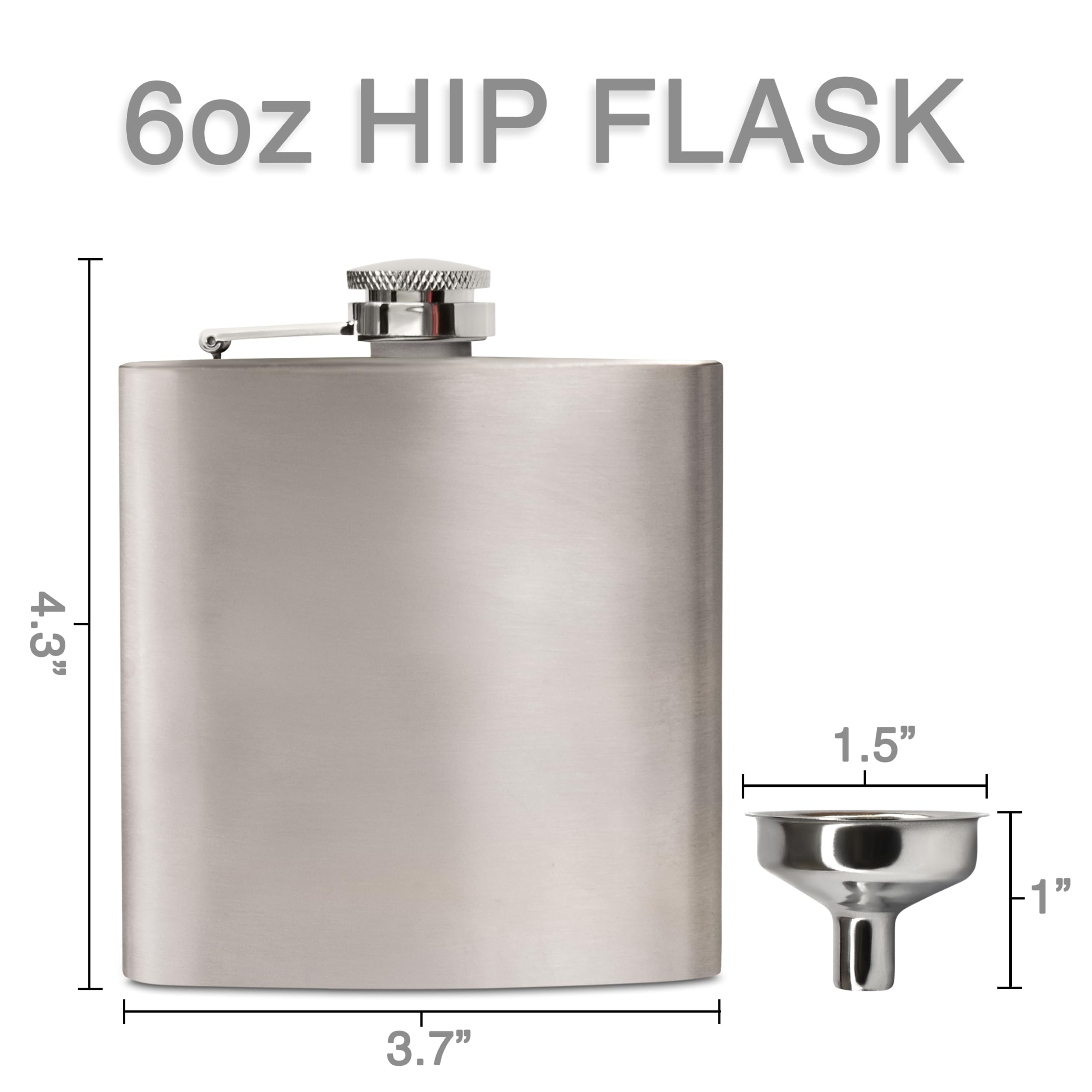 Clear Water Home Goods - 6 Oz Powder Coated Stainless Steel Hip Flask - Wedding Party - Groomsman - Bridesmaid (Stainless Steel