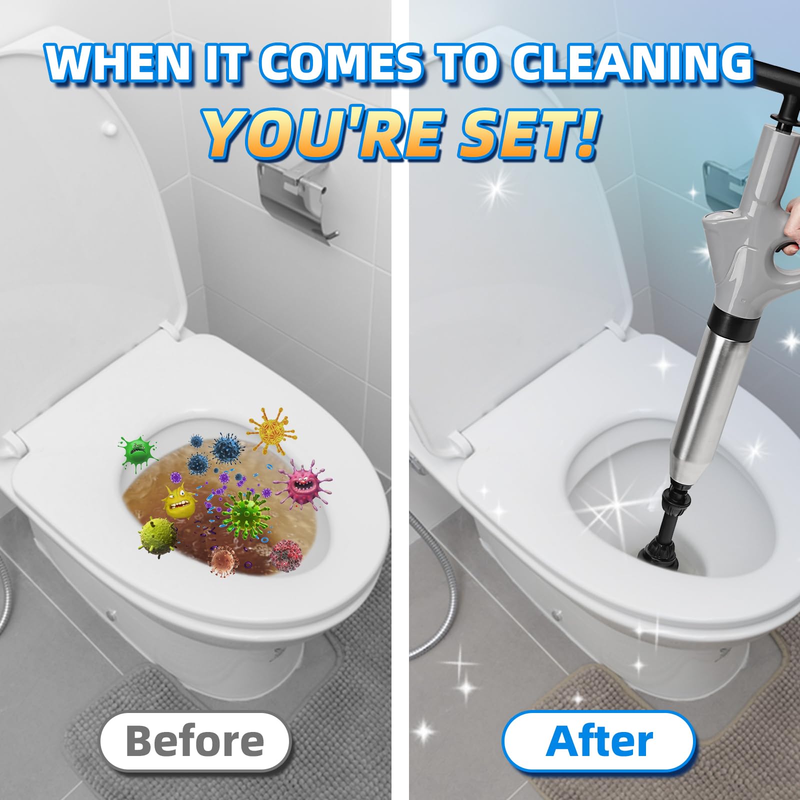 Clonivent Air Plunger Toilet High Pressure Toilet Plunger Clog Remover With Real-Time Power Plunger With Visual Barometer Stainl