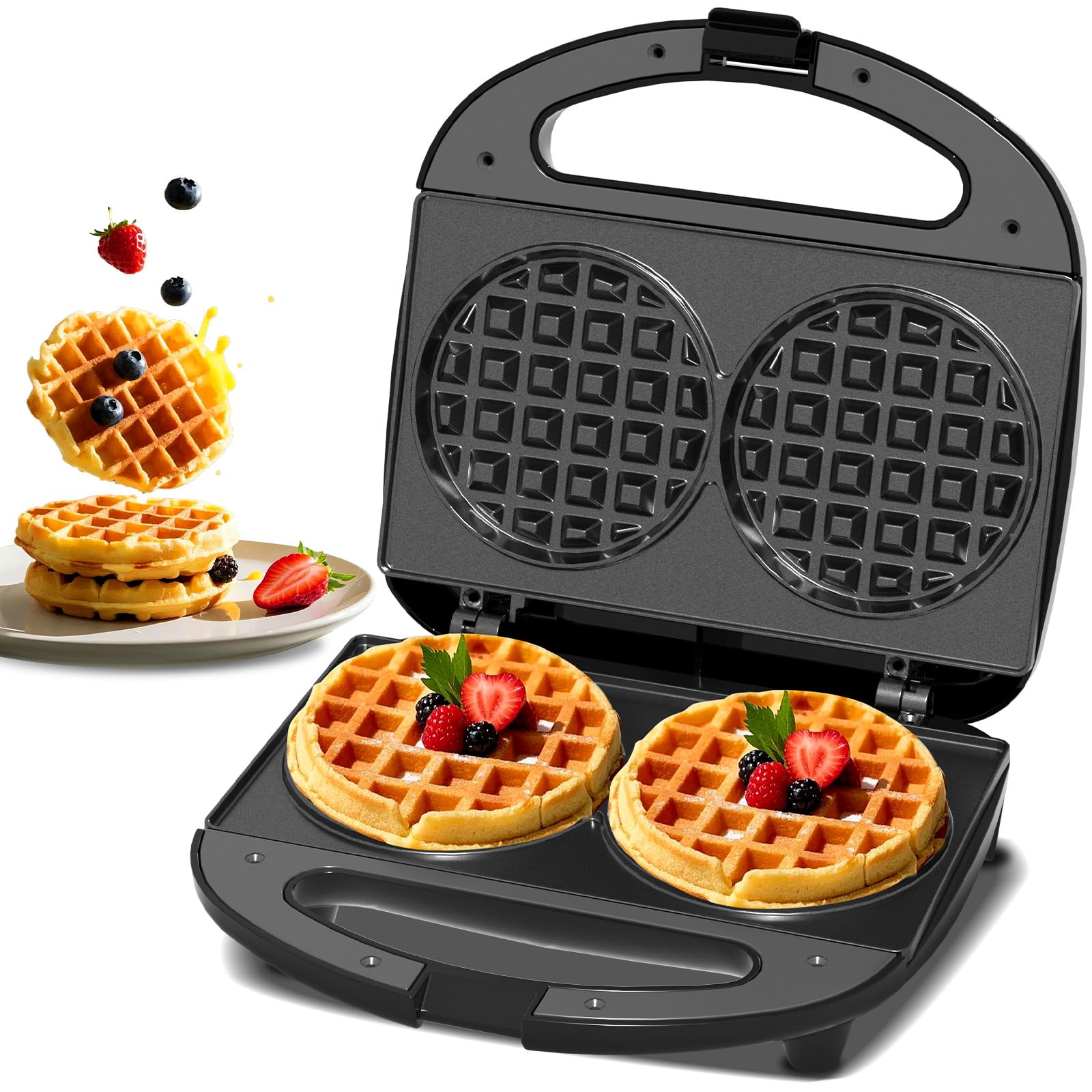 OSTBA Mini Waffle Maker 750W, Double 4-Inch Belgian Waffles Iron, Nonstick Plates, Compact Breakfast Appliance, Easy to Clean, P