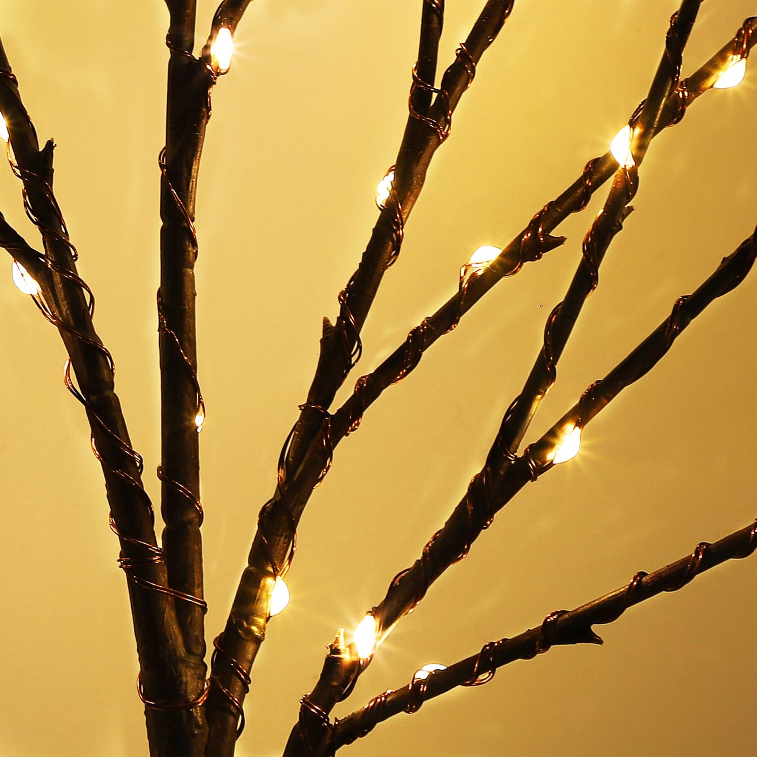 Lighted Christmas Tree Branches, 30IN 100LED Artificial Brown Twig Branch with Warm White Lights, Timer & Battery Operated, Wate