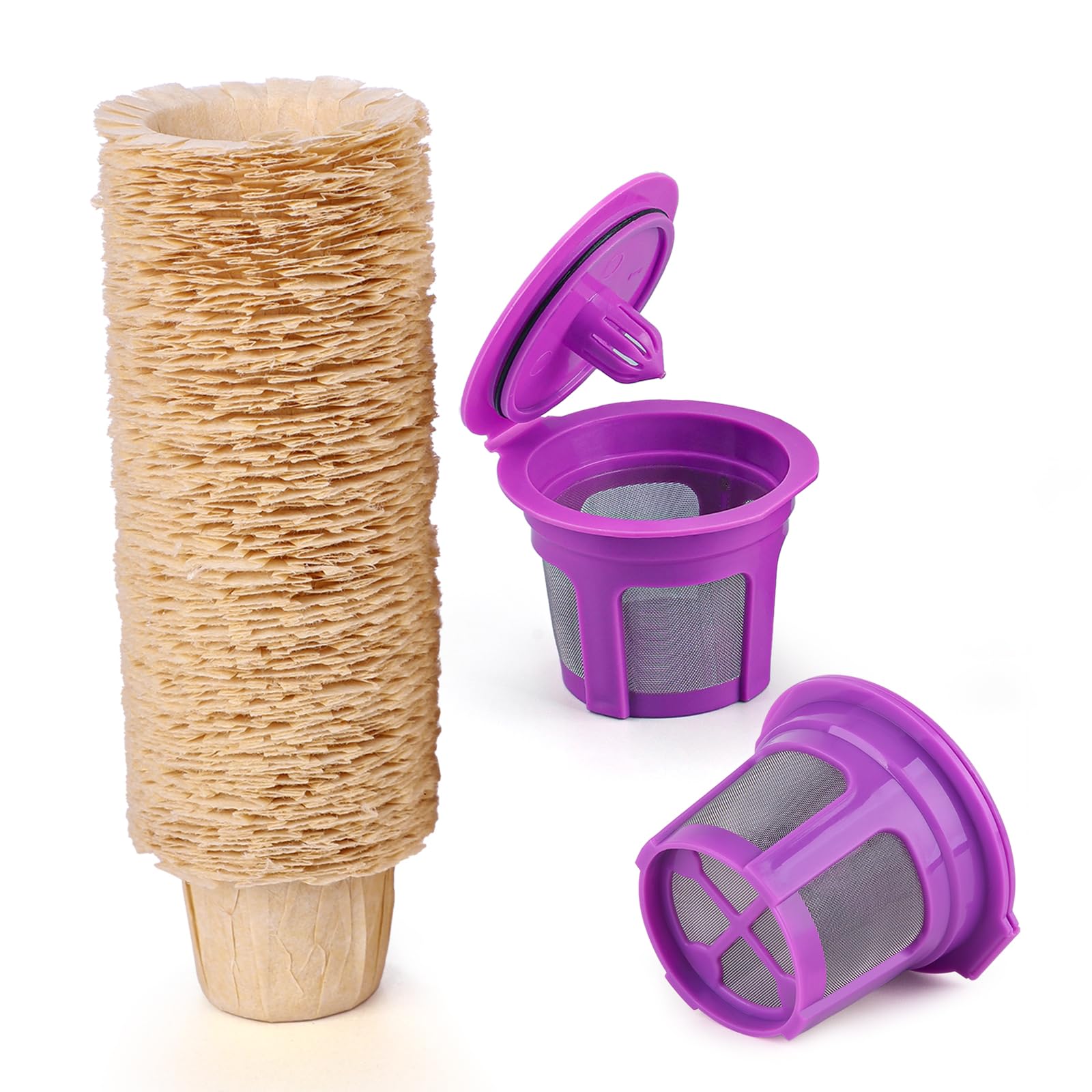Haetyly 2 Pack Reusable K Cups with 100 Count Natural Paper Filters,Compatible with Keurig Single Serve 1.0 and 2.0, Fits All Re