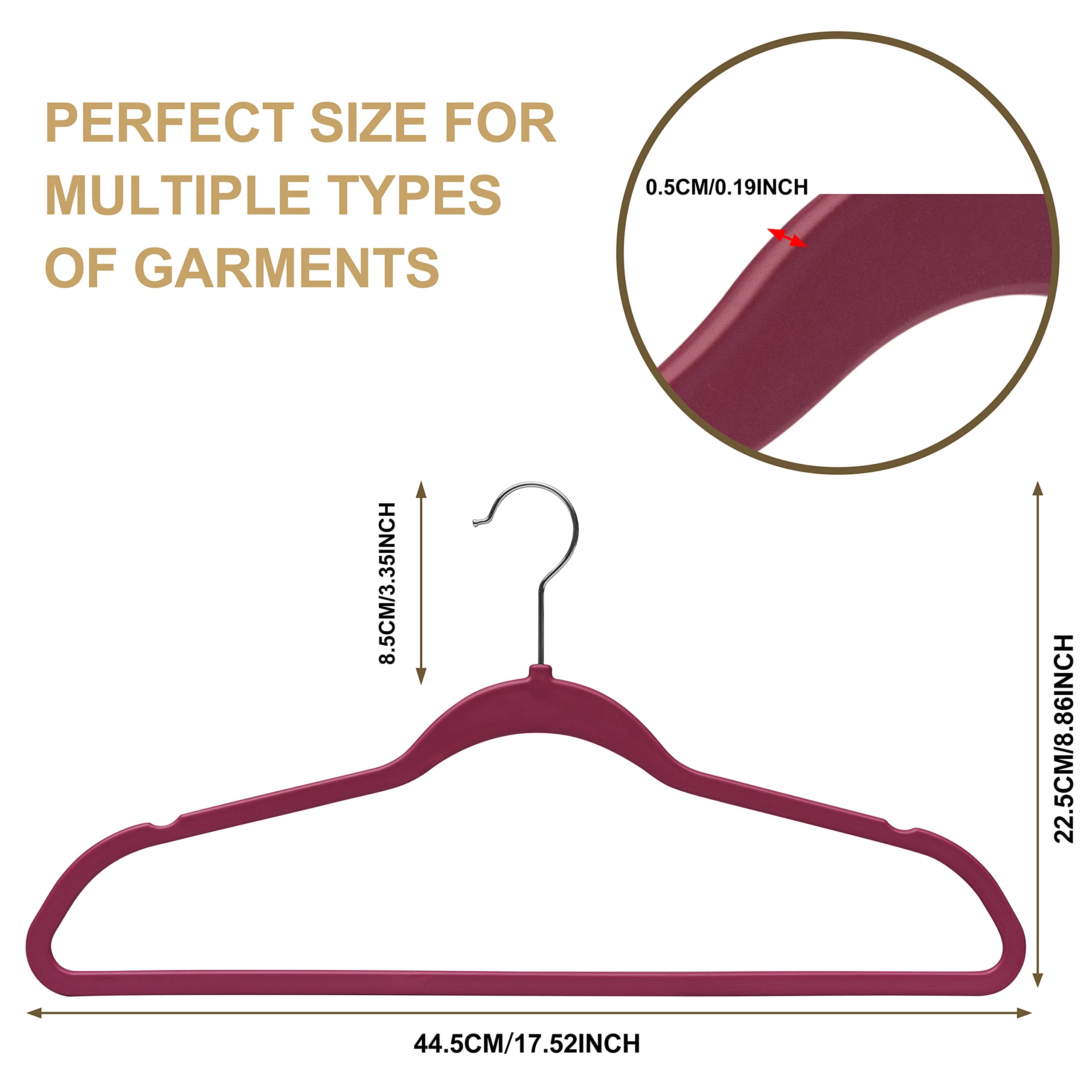 Quality Hangers 50 Pack Slim Plastic Hangers For Clothes - Heavy Duty Non-Velvet Raspberry Hangers With 360 Swivel Chrome Hook &
